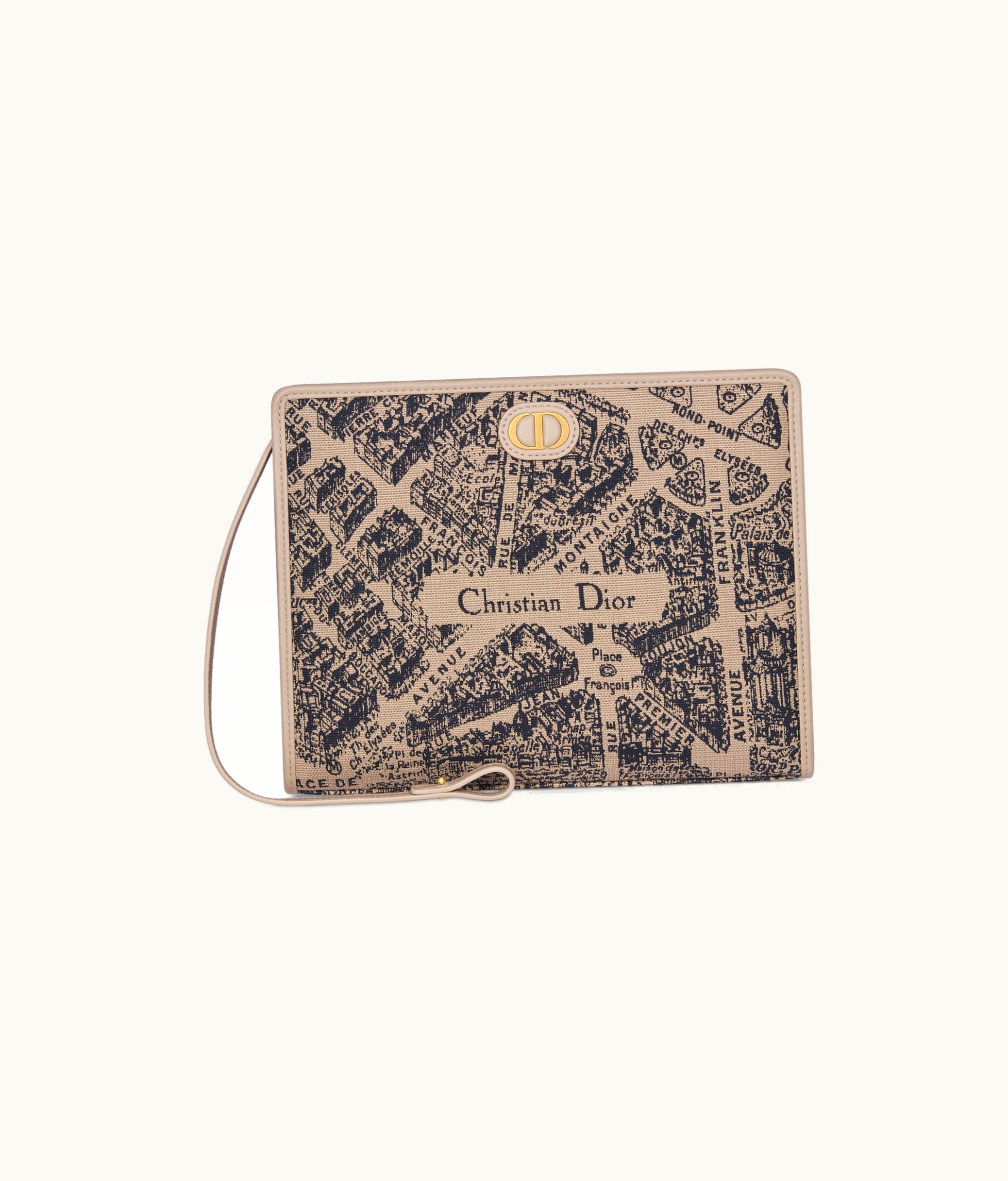 Dior Dior 30 Montaigne Medium Pouch - Beige And Black Plan De Paris Jacquard