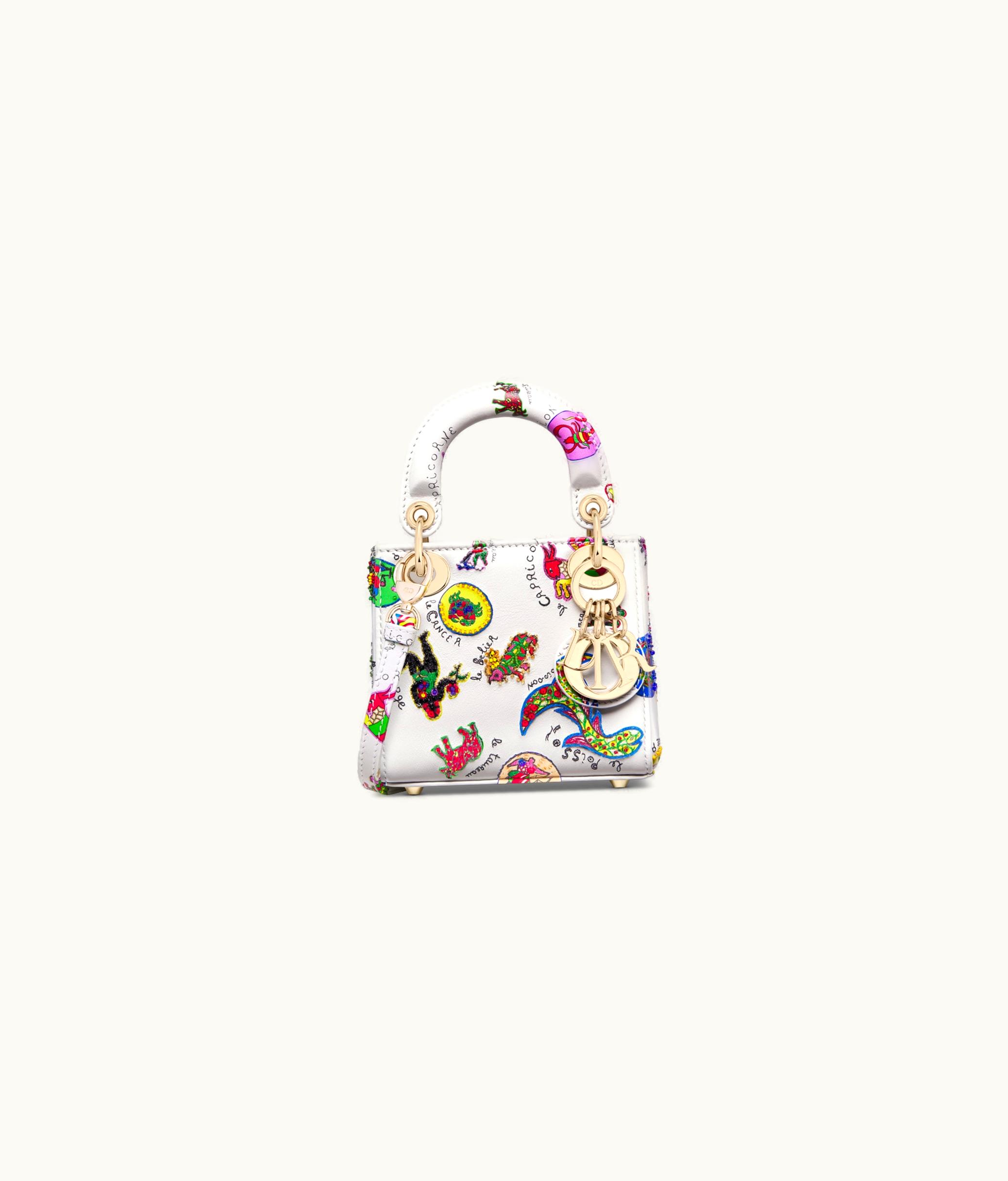 Dior Lady Dior Micro Bag - White Multicolor Calfskin With Dragon Zodiac Print And Embroidery