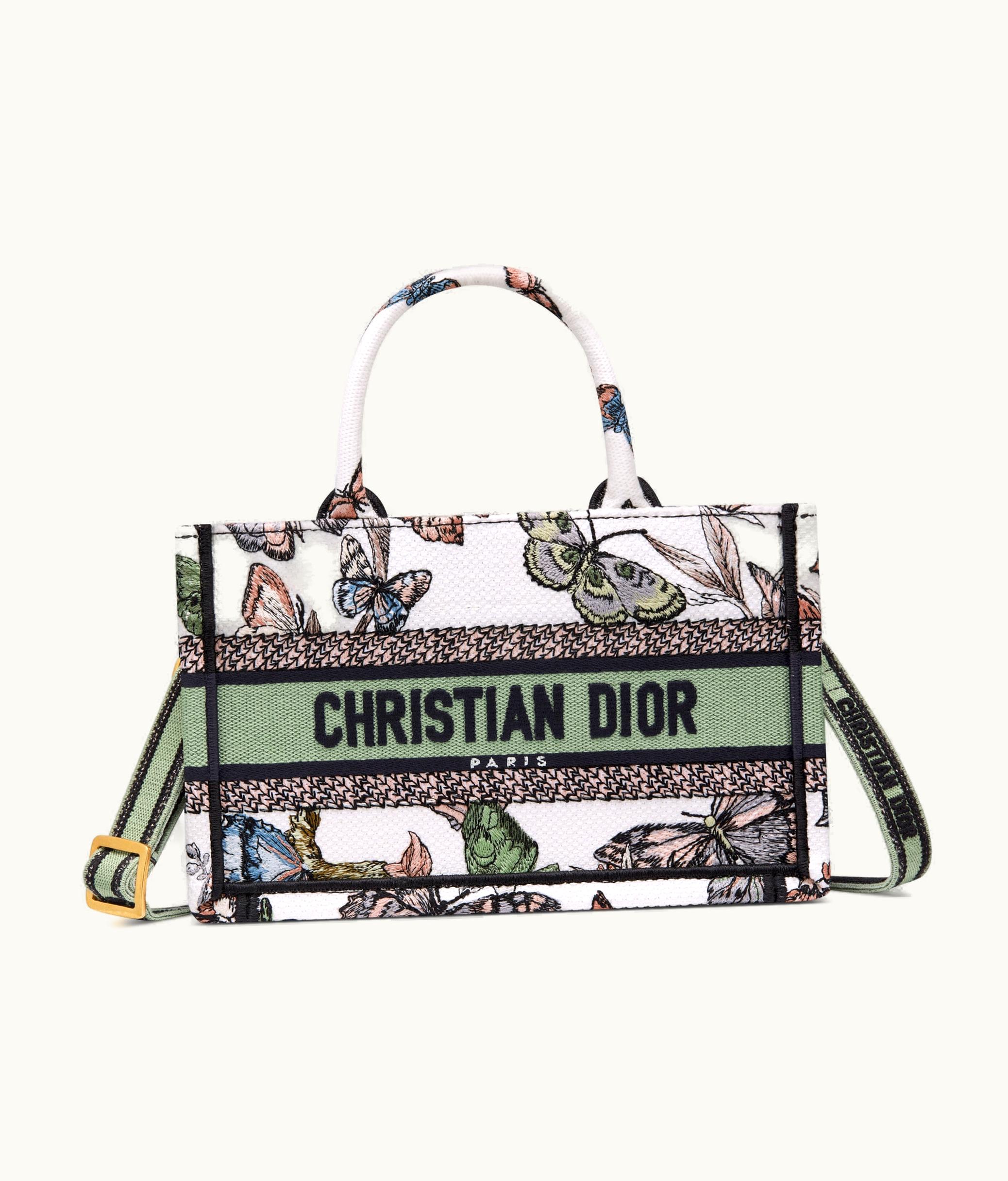 Dior Mini Dior Book Tote With Strap - White Multicolor Toile De Jouy Mexico Embroidery (21.5 X 13 X 7.5 CM)
