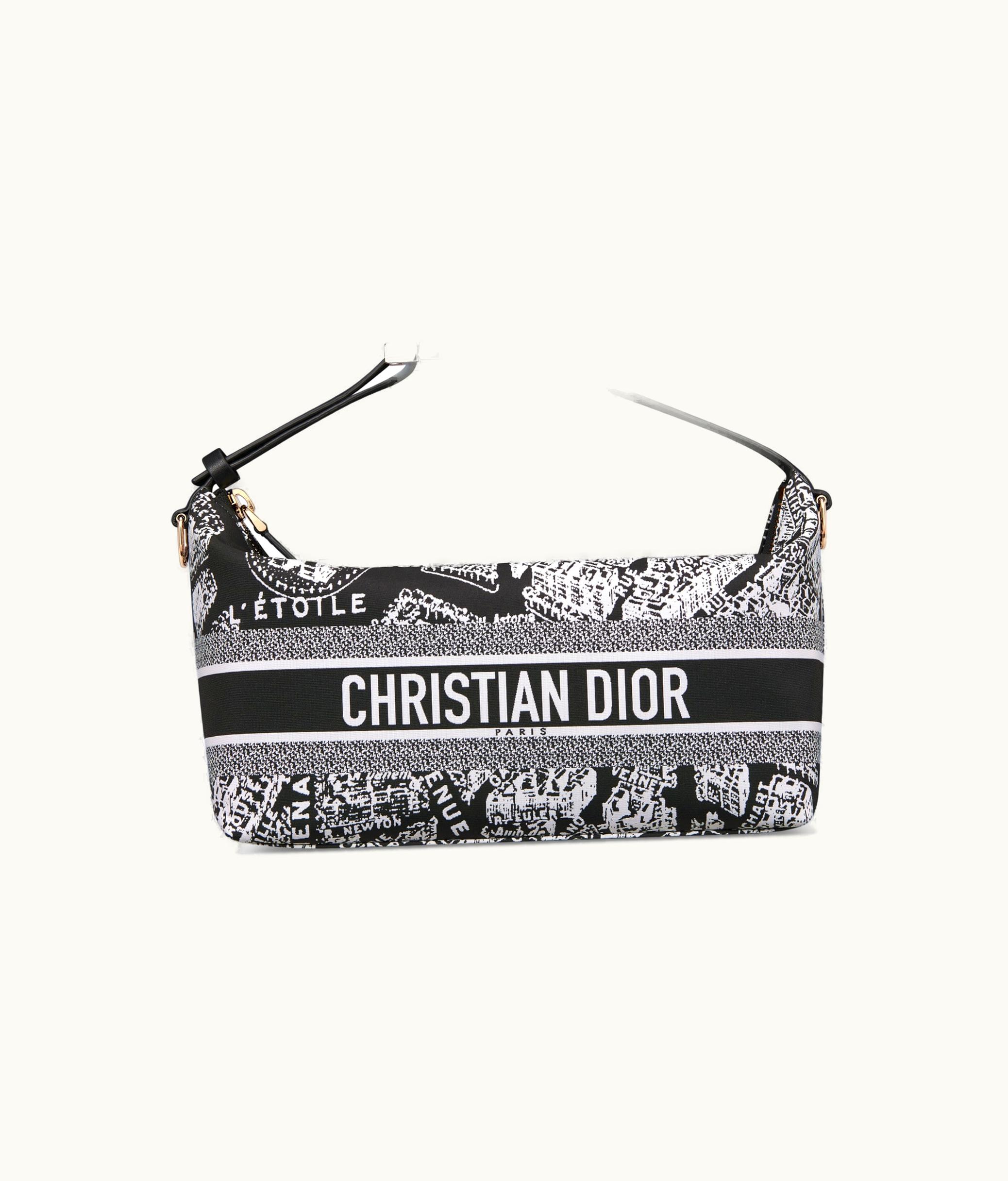 Dior Medium Diortravel Nomad Pouch - Black And White Technical Fabric With Plan De Paris Motif