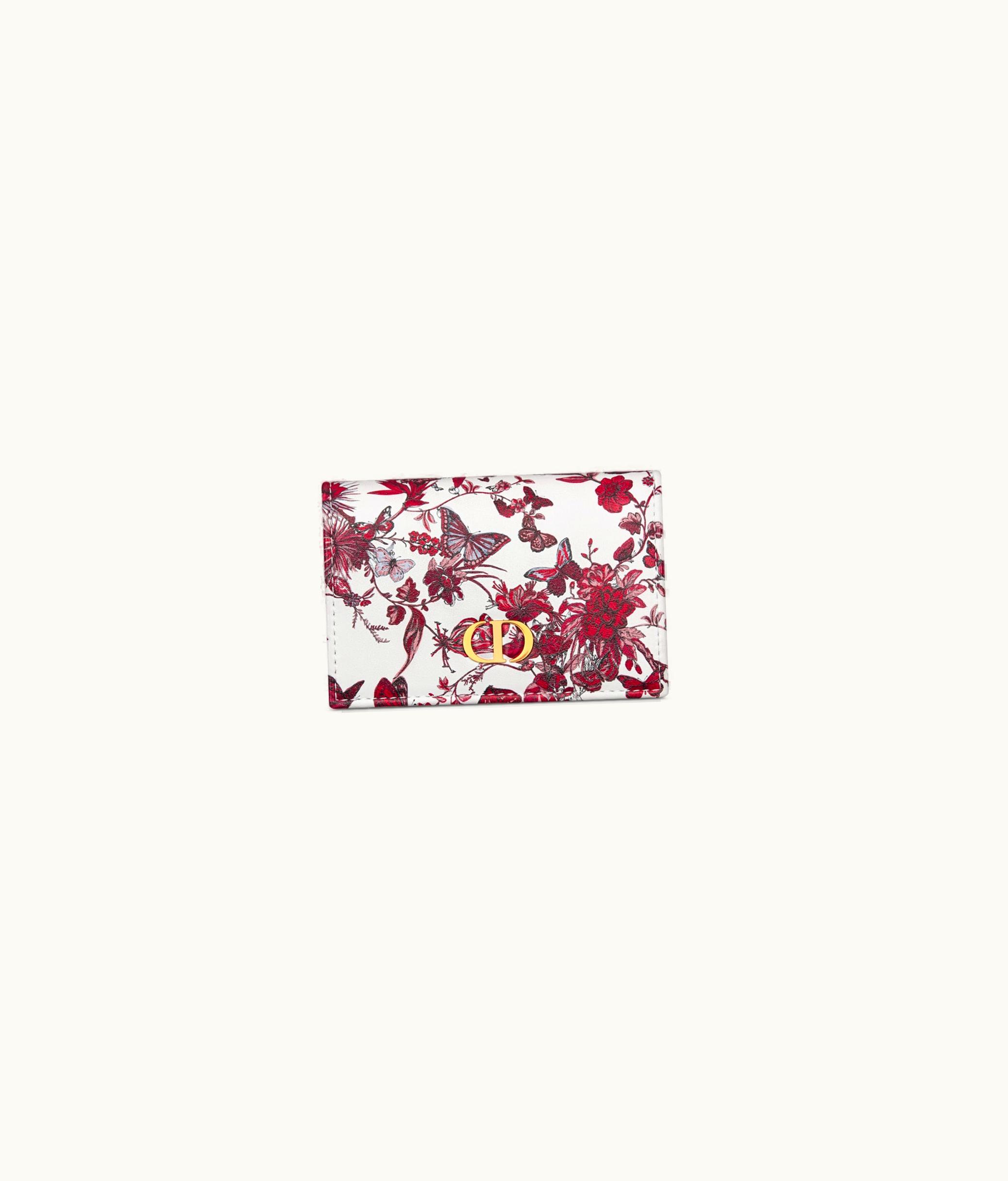 Dior Dior Caro Glycine Wallet - White And Red Calfskin With Le Cœur Des Papillons Print
