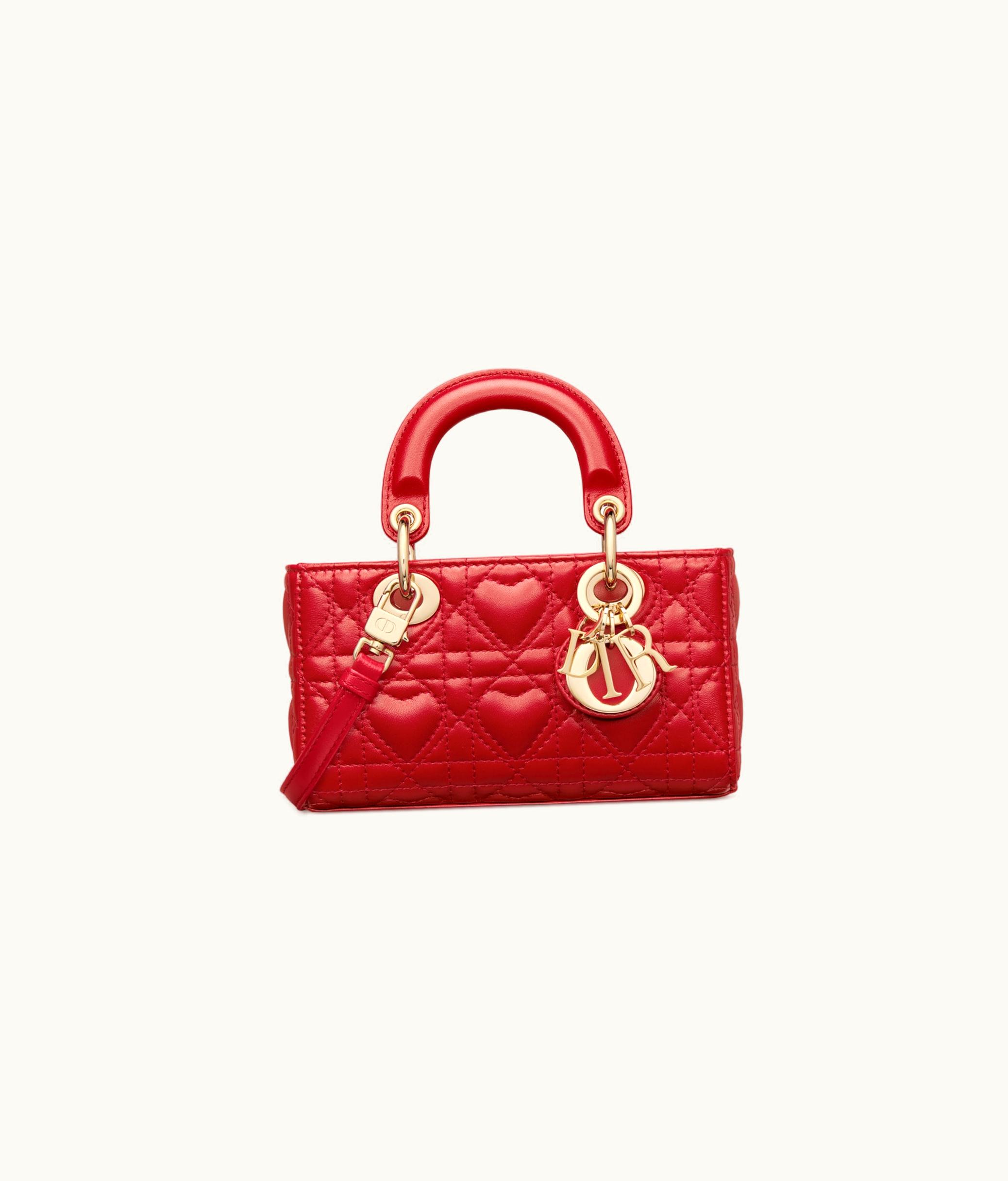 Dior Dior Lady D-Joy Micro Bag - Amaryllis Red Cannage Lambskin With Heart Motif