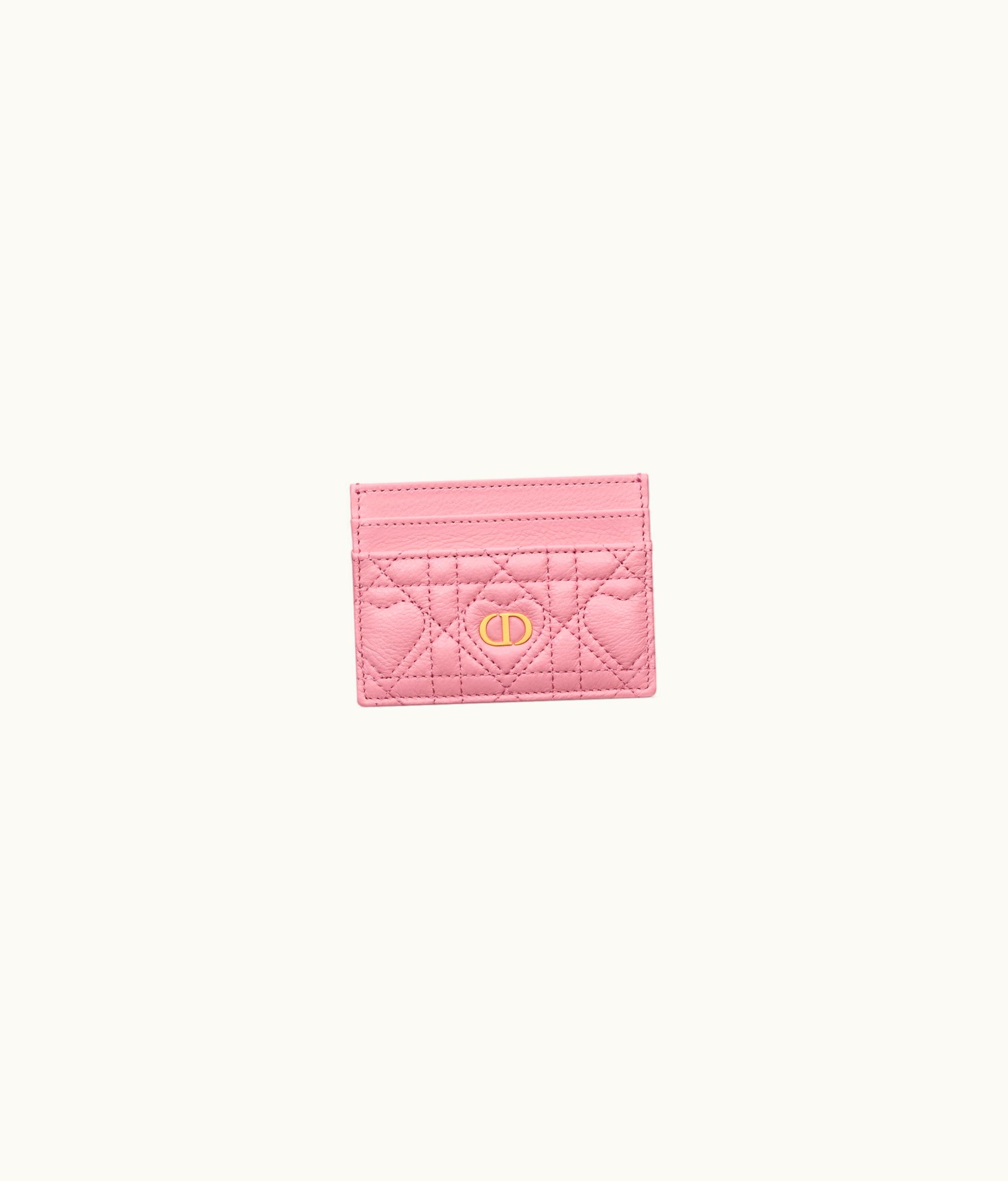 Dior Dior Caro Five-Slot Card Holder - Melocoton Pink Cannage Calfskin With Heart Motif