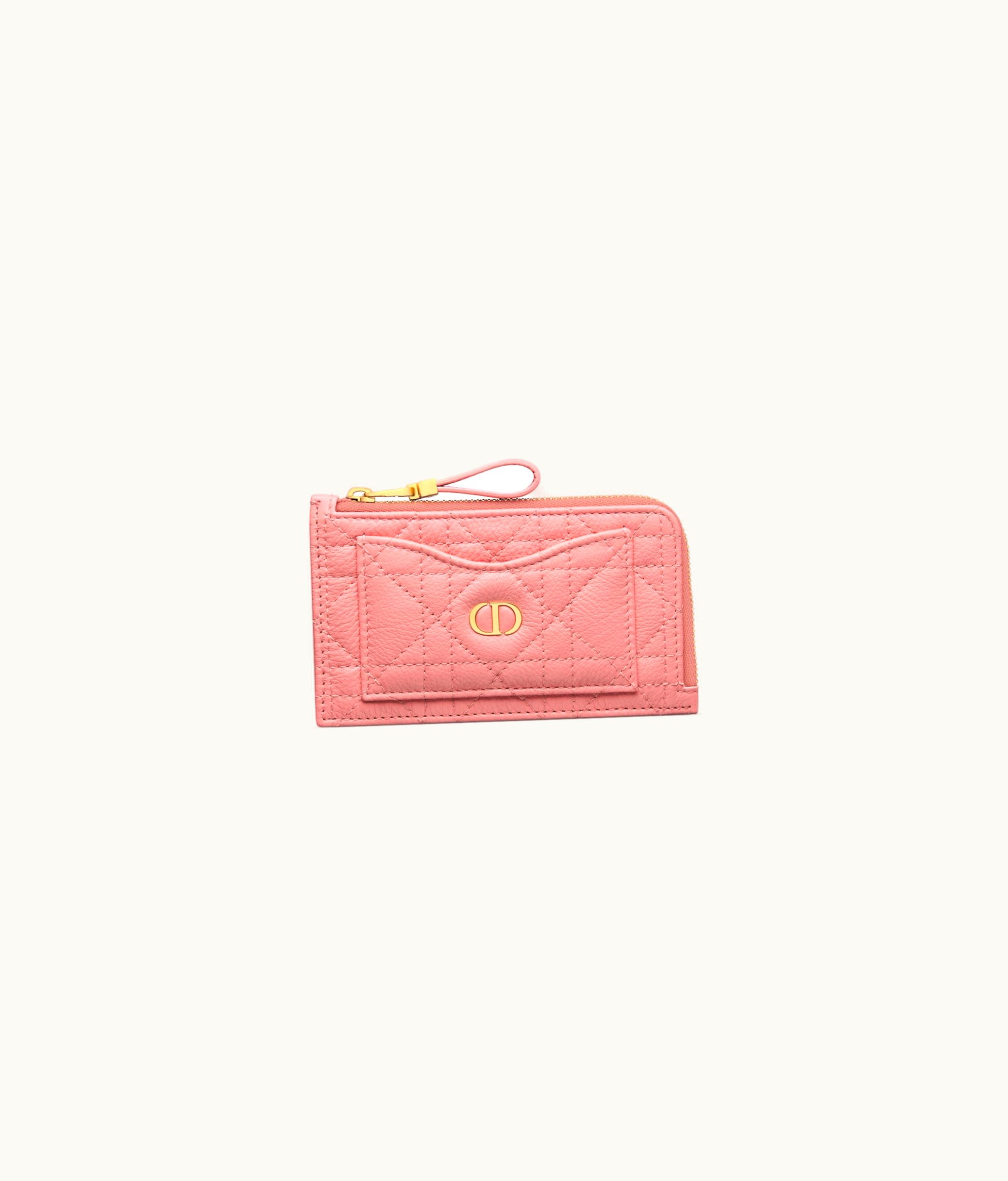 Dior Dior Caro Cosmos Zipped Card Holder - Light Pink Supple Cannage Calfskin