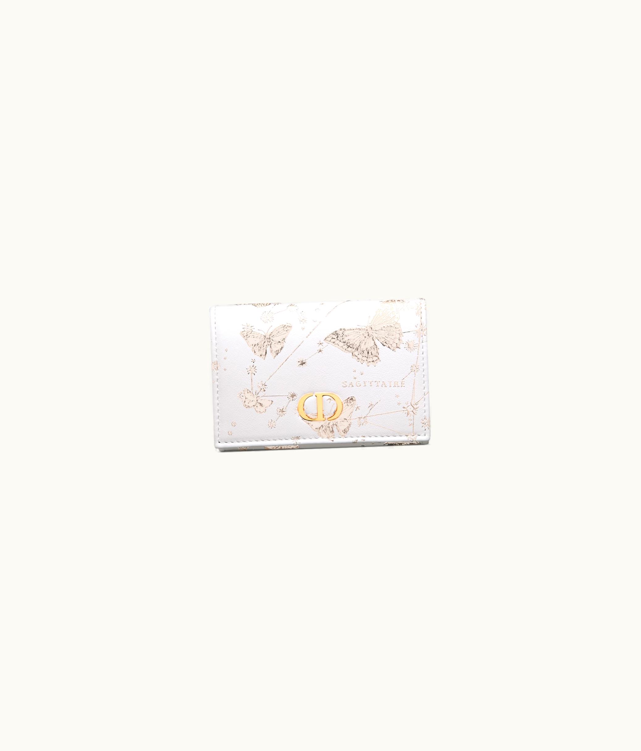 Dior Dior Caro Glycine Wallet - White And Gold-Tone Calfskin With Butterfly Zodiac Print