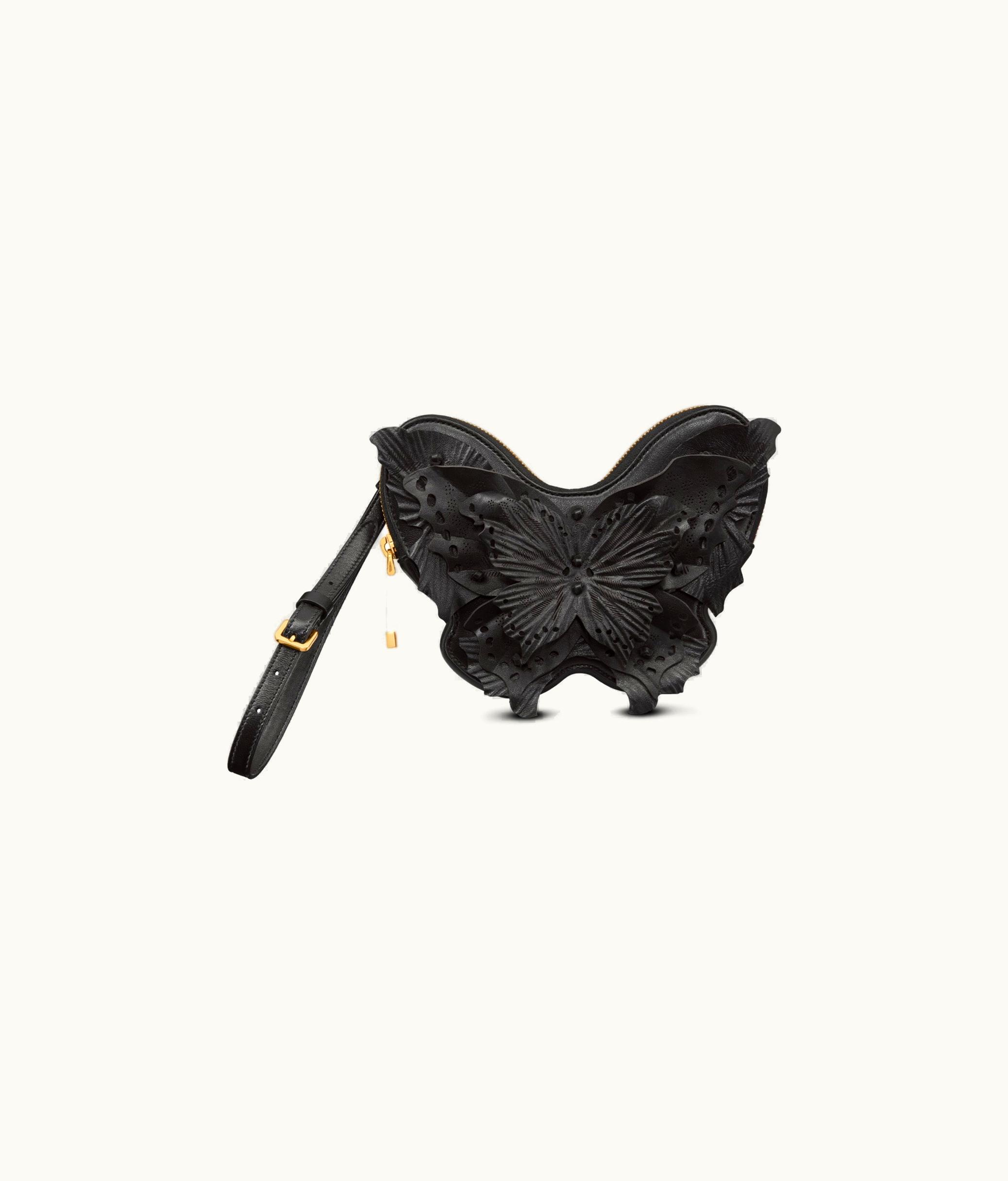 Dior Dior Caro Butterfly Pouch - Black Lambskin Embroidered With Three-Dimensional Butterfly