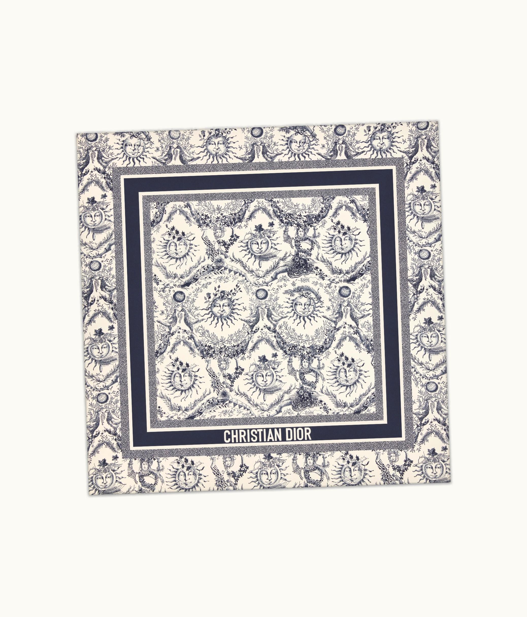 Dior Dior Toile De Jouy Soleil 90 Square Scarf - White And Navy Blue Silk Twill