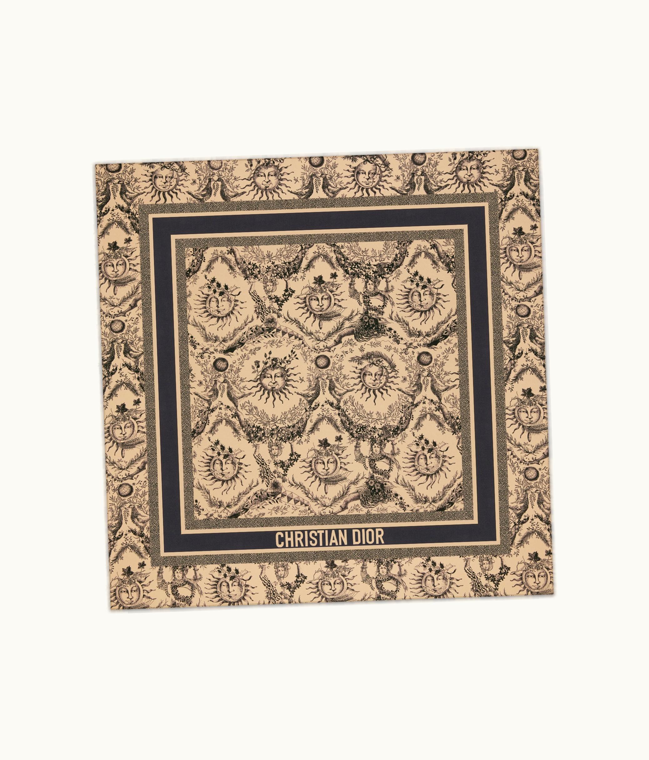 Dior Dior Toile De Jouy Soleil 90 Square Scarf - Beige And Black Silk Twill
