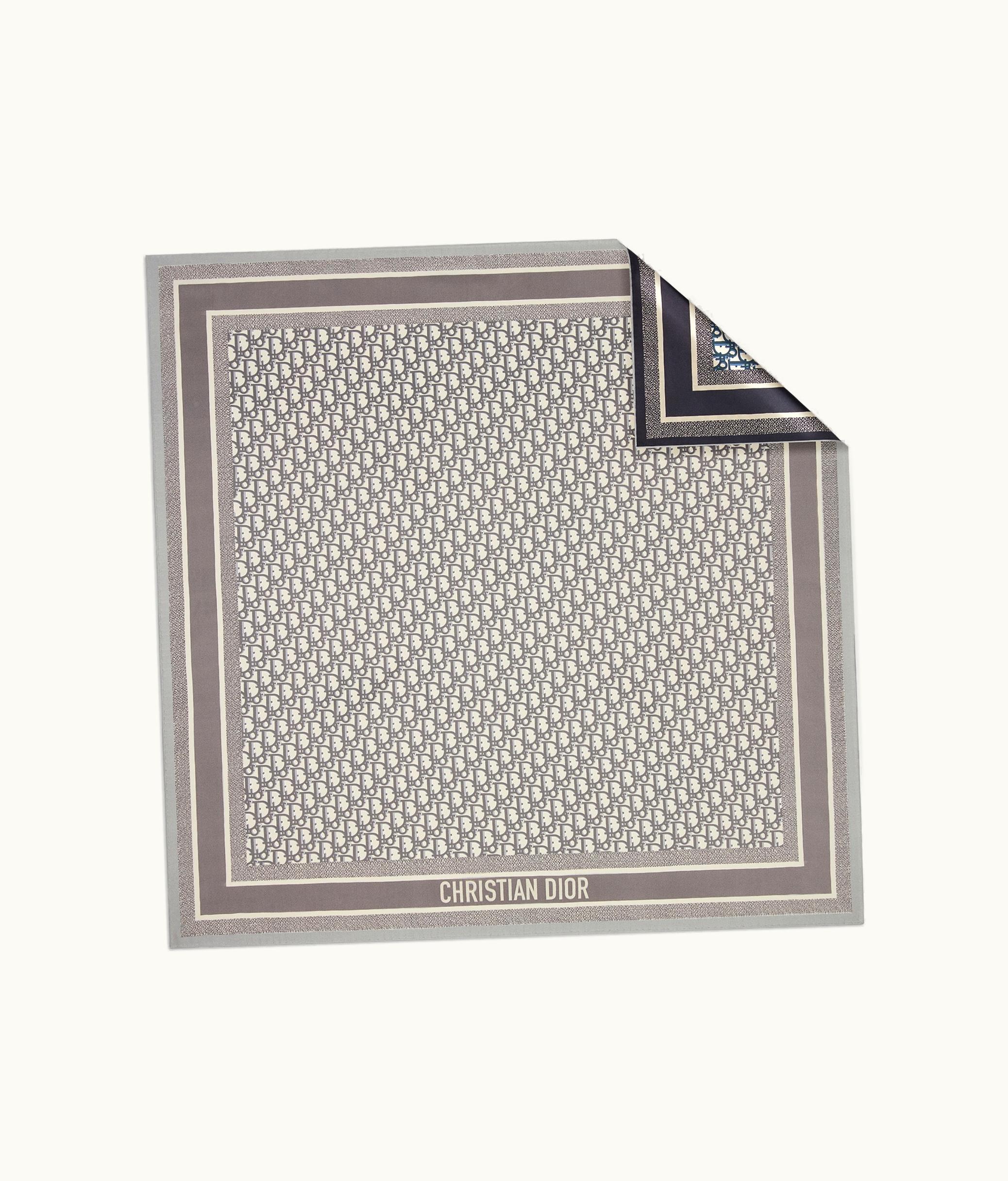 Dior Dior Oblique Diortwin 90 Square Scarf - Gray And Navy Blue Silk Twill