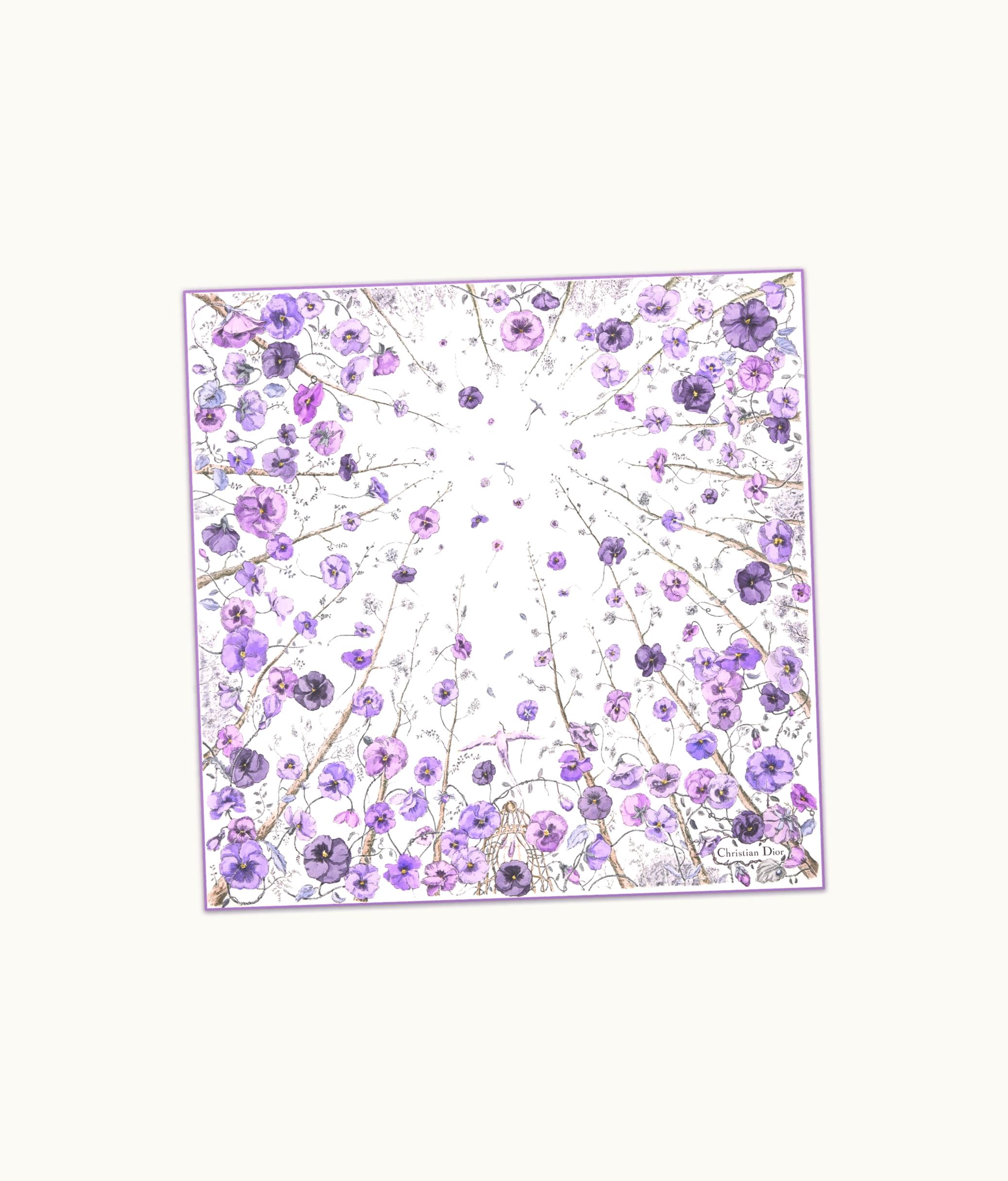 Dior Dior Le Bal Des Fleurs Violette 70 Square Scarf - Ecru And Purple Multicolor Silk Twill