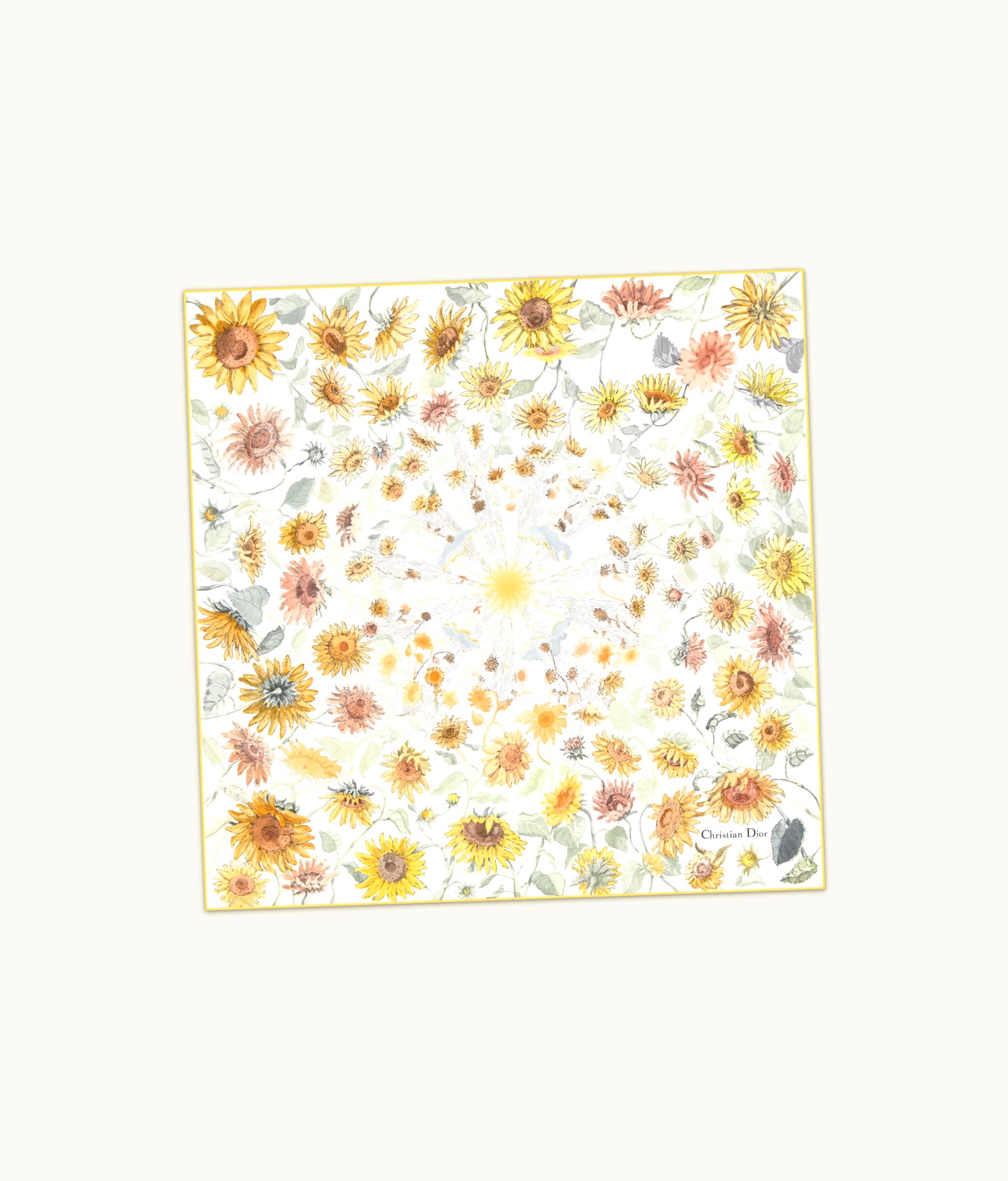 Dior Dior Le Bal Des Fleurs Tournesol 70 Square Scarf - Ecru And Yellow Multicolor Silk Twill