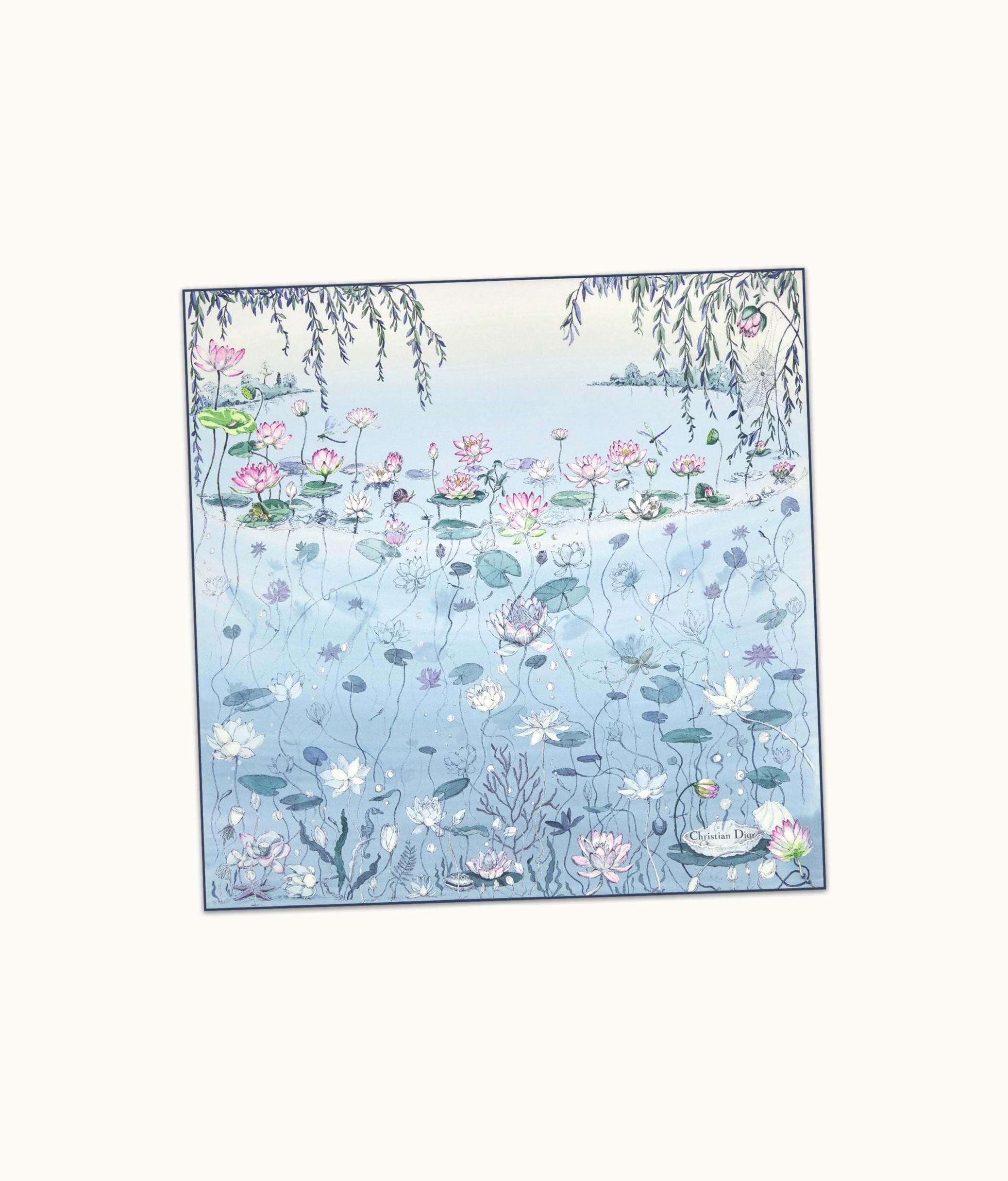 Dior Dior Le Bal Des Fleurs Nénuphar 70 Square Scarf - Blue Multicolor Silk Twill