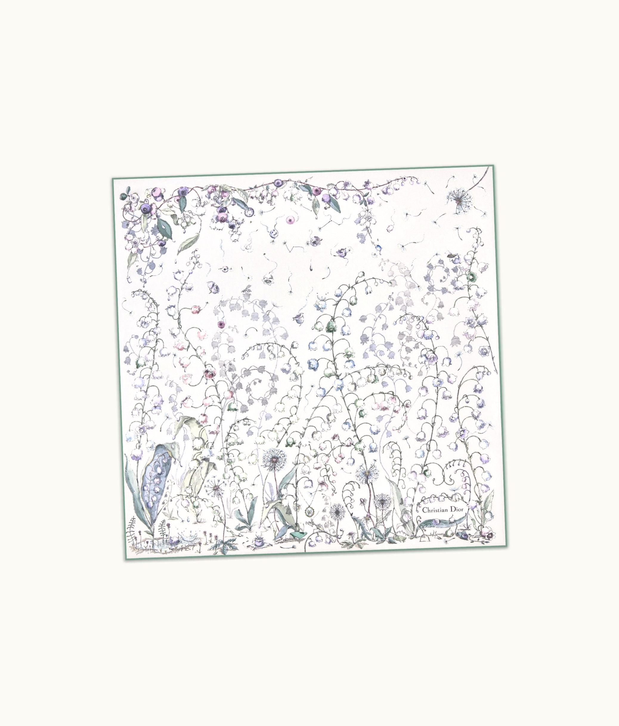 Dior Dior Le Bal Des Fleurs Muguet 70 Square Scarf - Ecru And Green Multicolor Silk Twill