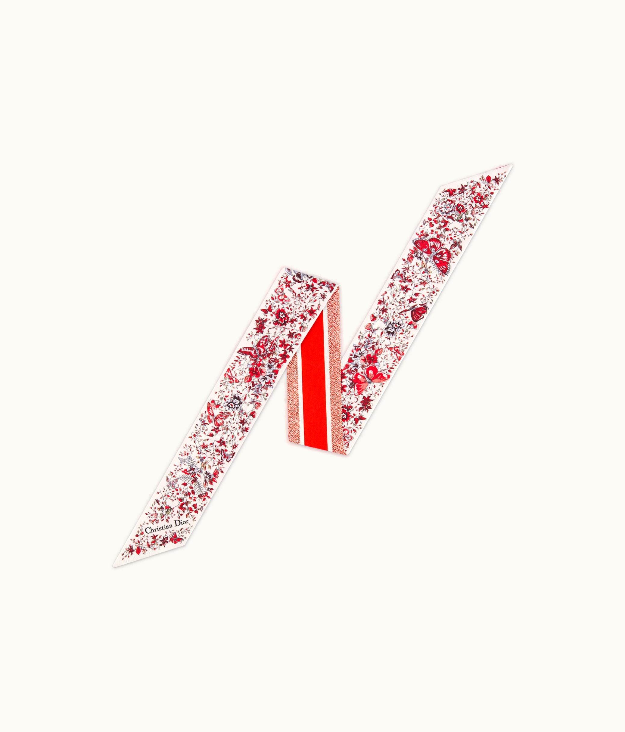 Dior Dior Butterfly Around The World Mitzah Scarf - White And Red Silk Twill