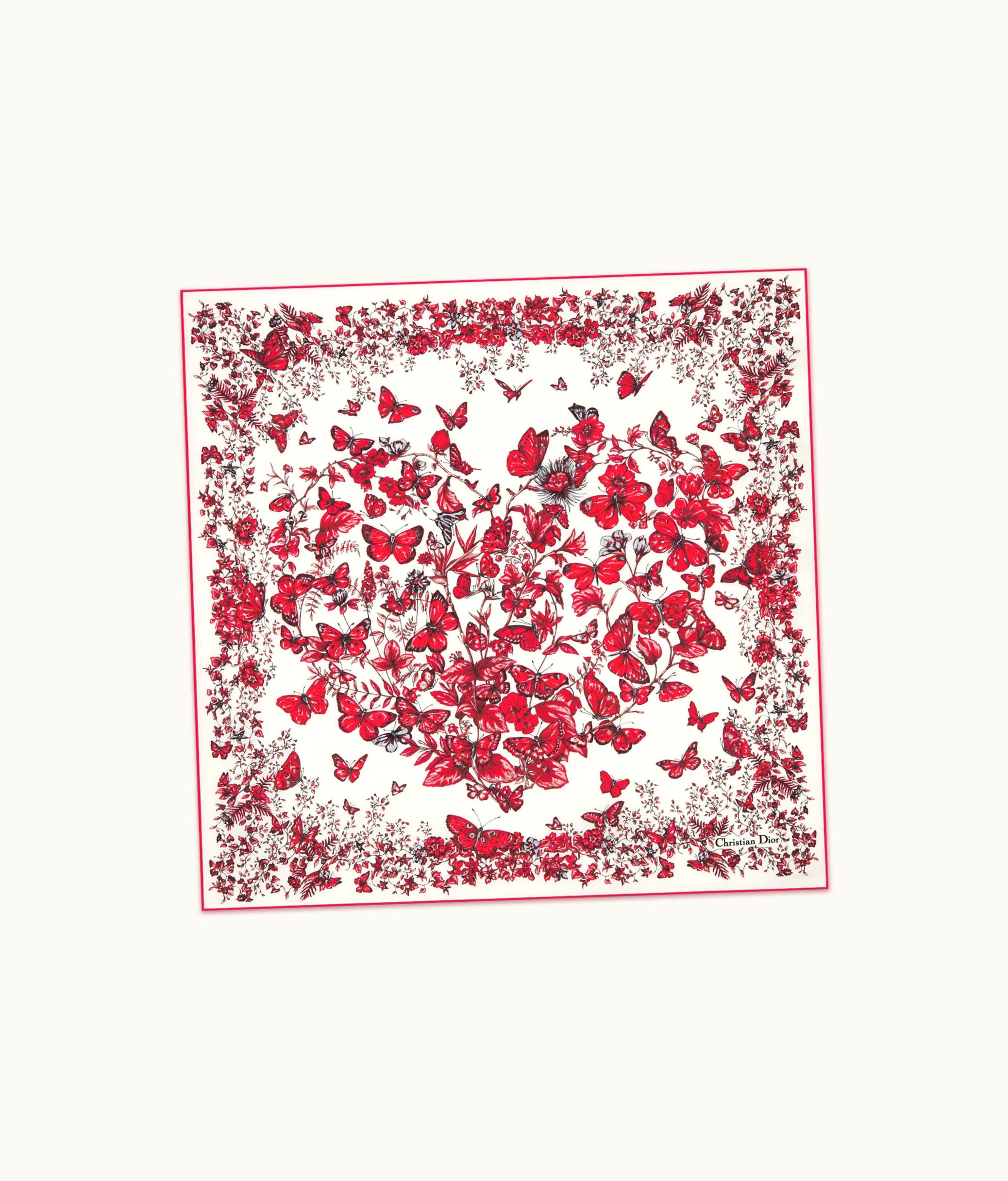 Dior Dior Le Cœur Des Papillons 70 Square Scarf - White And Red Silk Twill