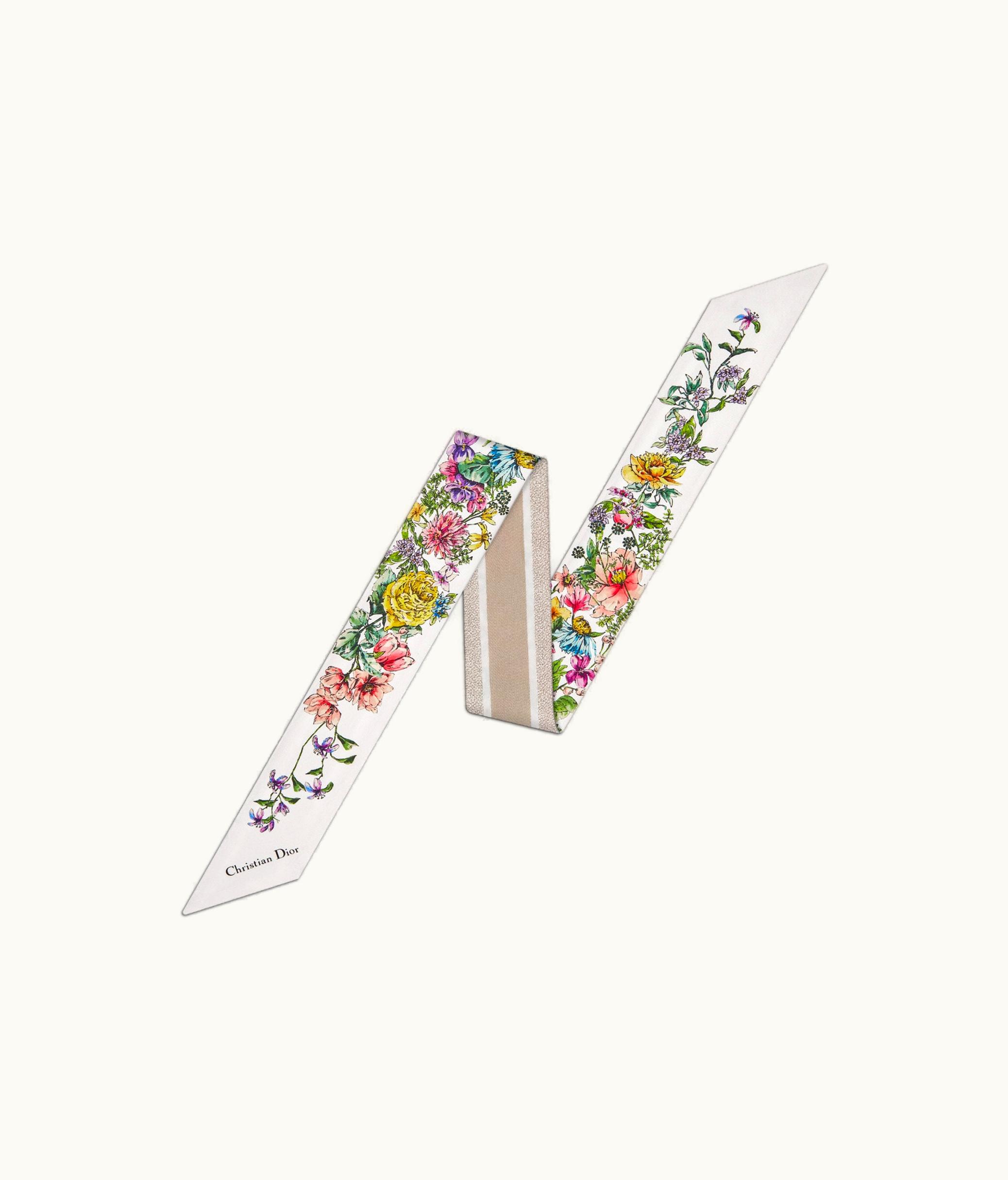 Dior Dior D-Floral Mitzah Scarf - White Multicolor Silk Twill
