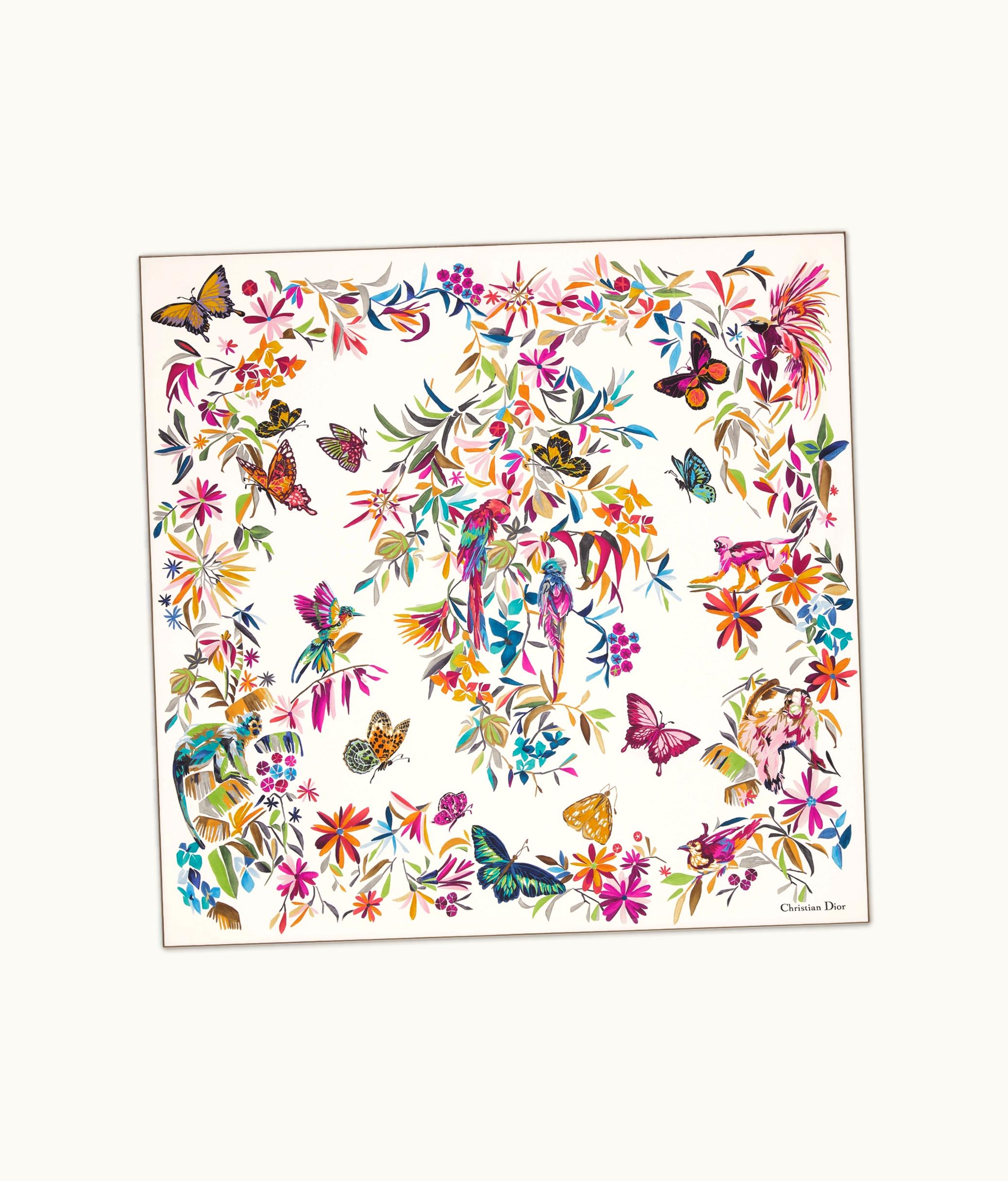 Dior Dior Toile De Jouy Fantastica 90 Square Scarf - White Multicolor Silk Twill
