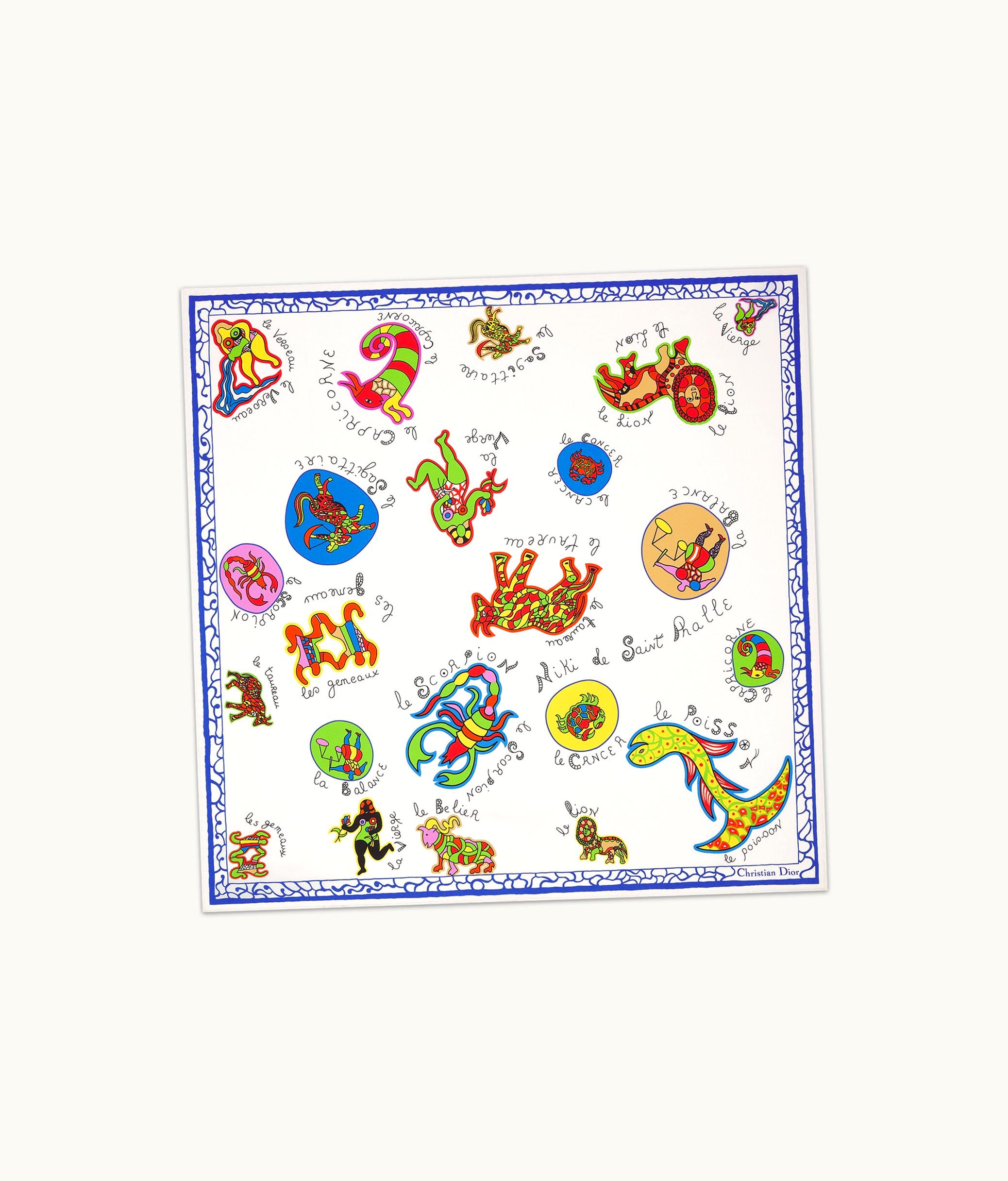 Dior Dior Niki De Saint Phalle Dragon Zodiac 70 Square Scarf - White Multicolor Silk Twill