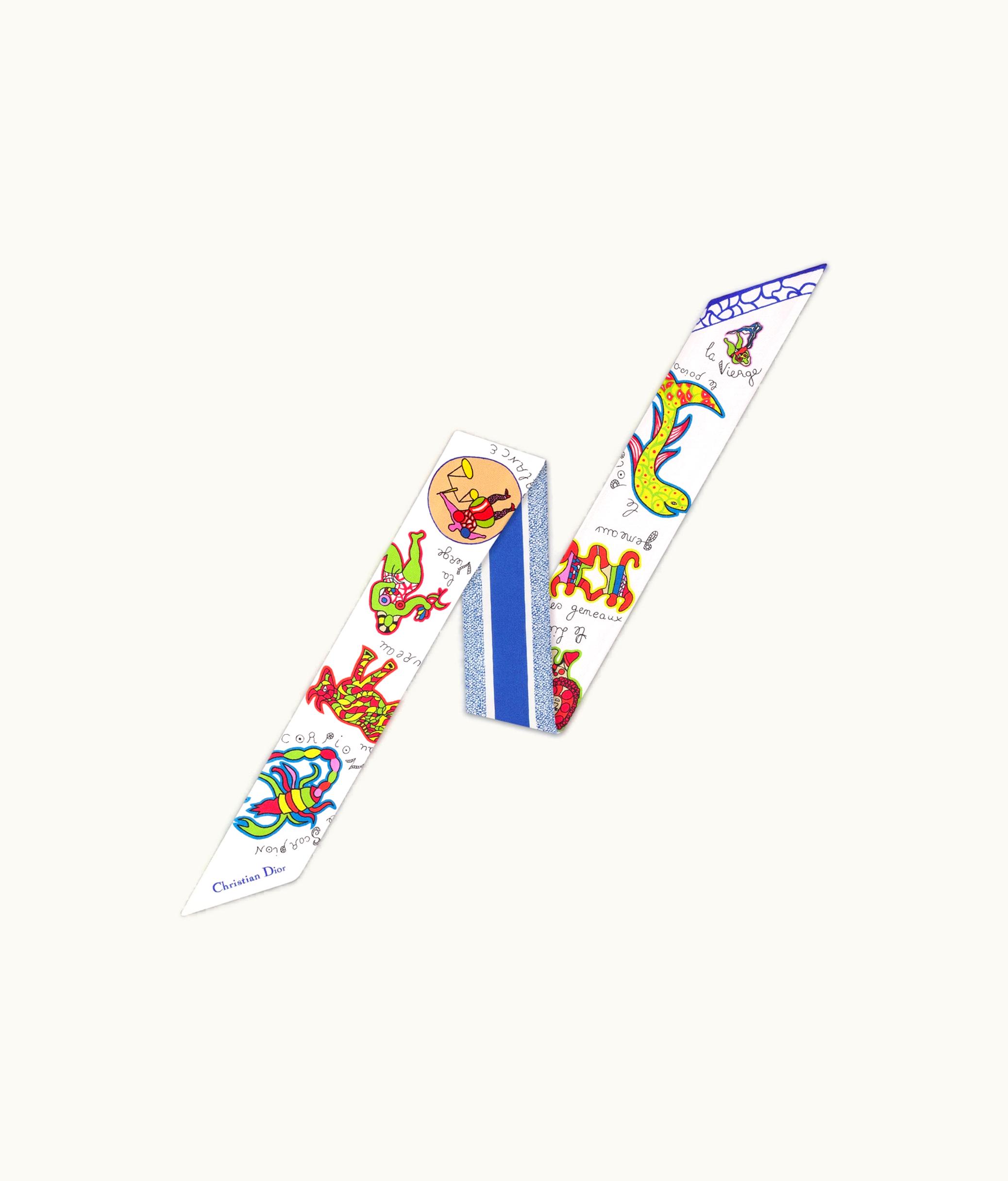 Dior Dior Niki De Saint Phalle Dragon Zodiac Mitzah Scarf - White And Blue Multicolor Silk Twill