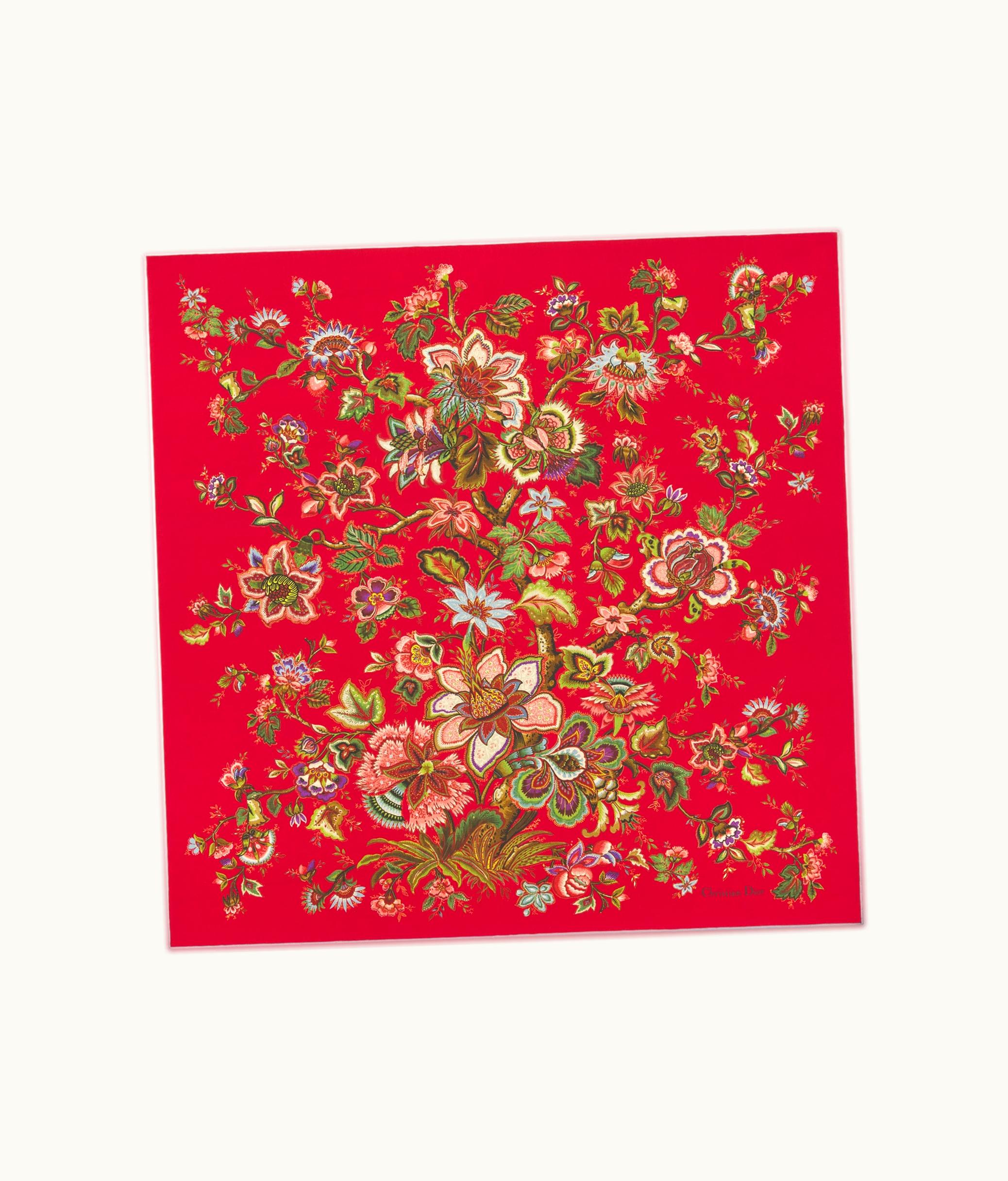 Dior Dior Albero Della Vita 90 Square Scarf - Amaryllis Red Silk Twill