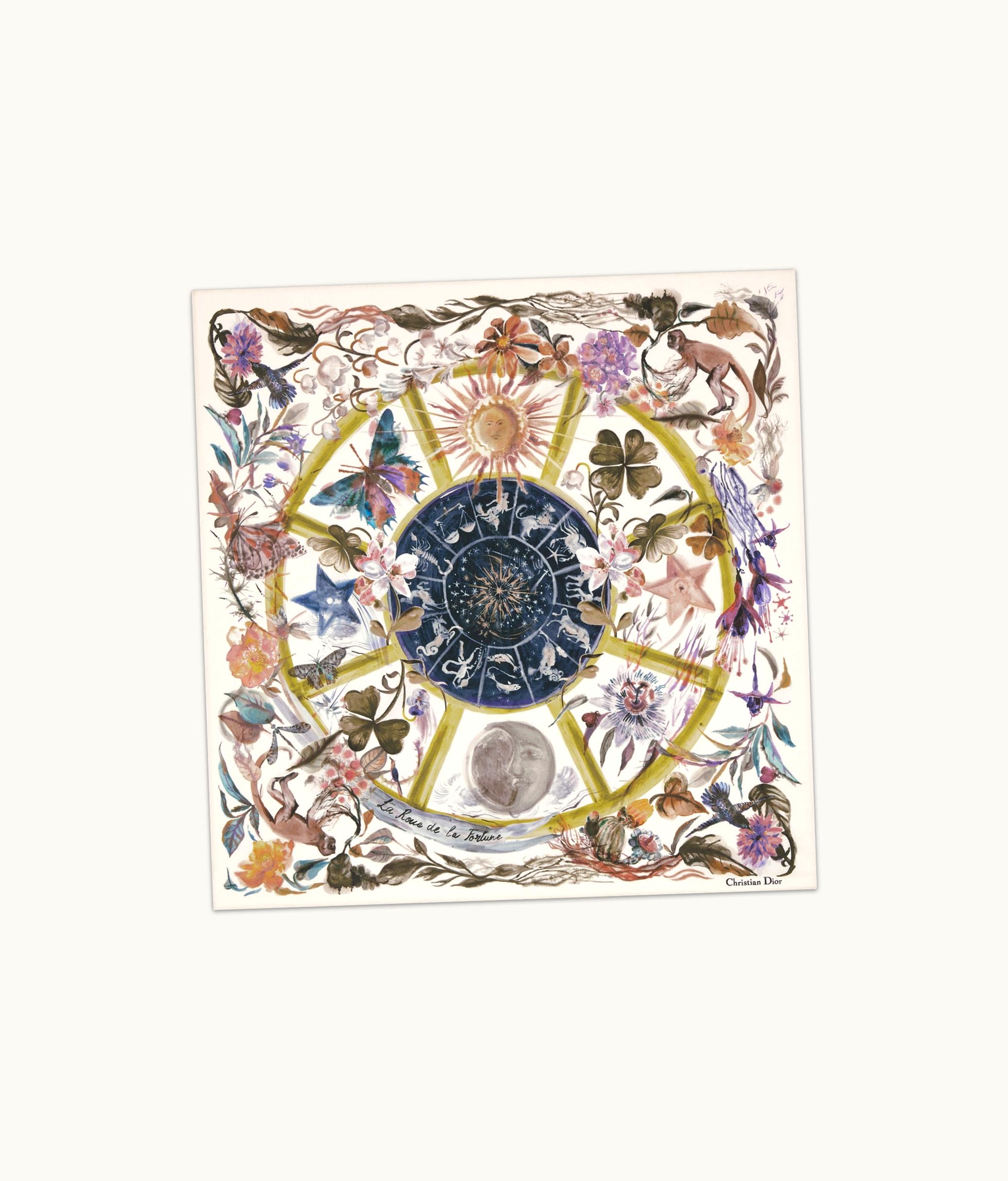 Dior Dior La Roue De La Fortune Tarot 70 Square Scarf - White Multicolor Silk Twill
