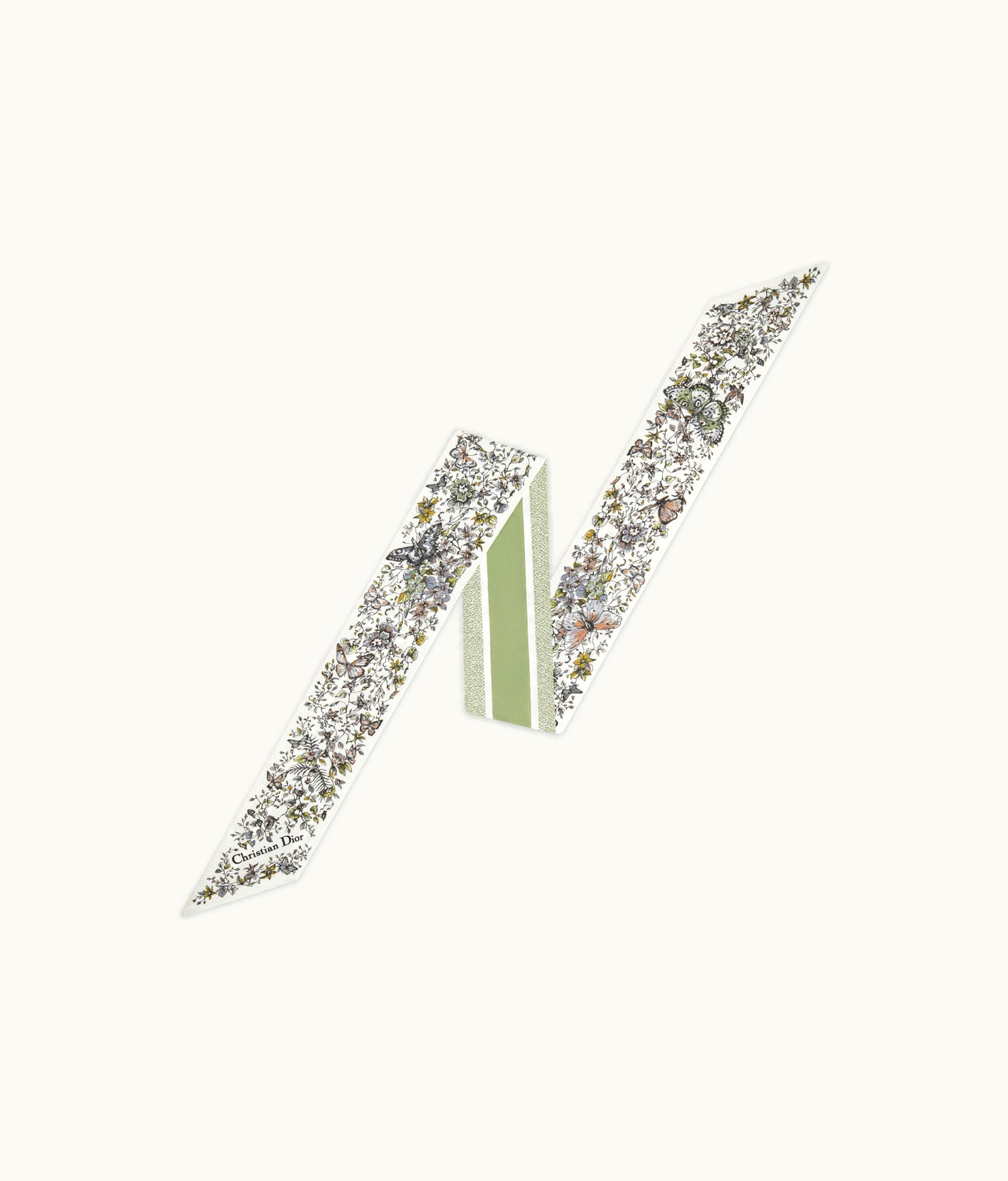 Dior Dior Butterfly Around The World Mitzah Scarf - White And Pastel Peyote Green Silk Twill