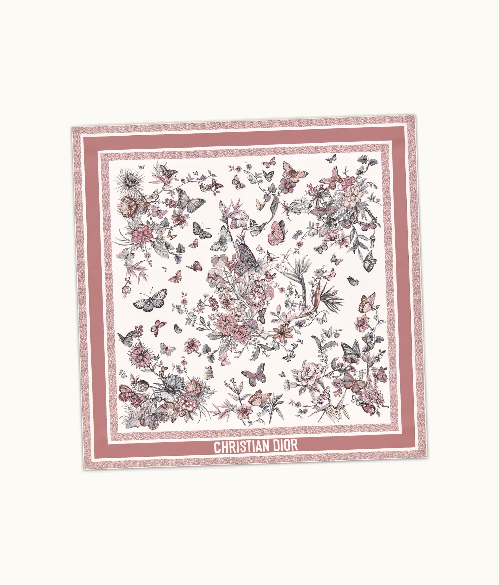 Dior Dior Toile De Jouy Mexico 90 Square Scarf - White And Pastel Pink Silk Twill