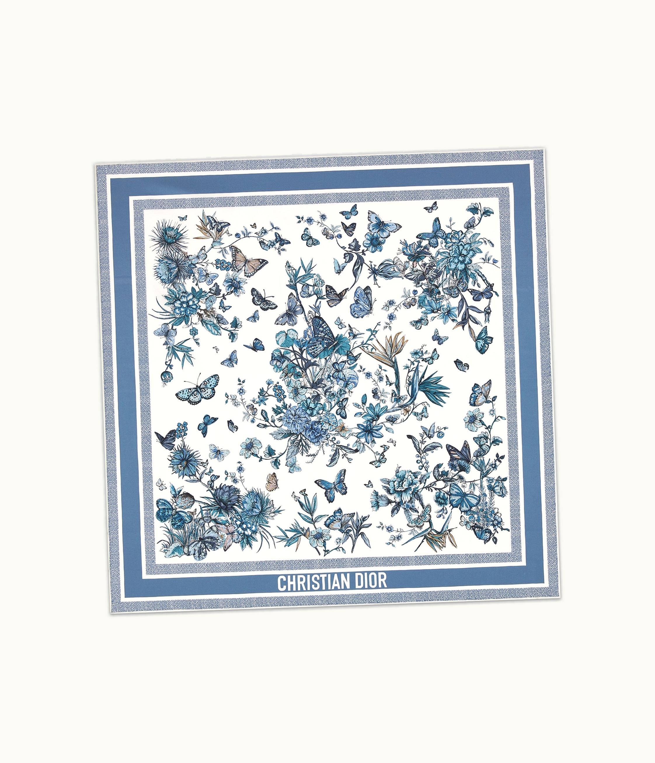 Dior Dior Toile De Jouy Mexico 90 Square Scarf - White And Pastel Midnight Blue Silk Twill