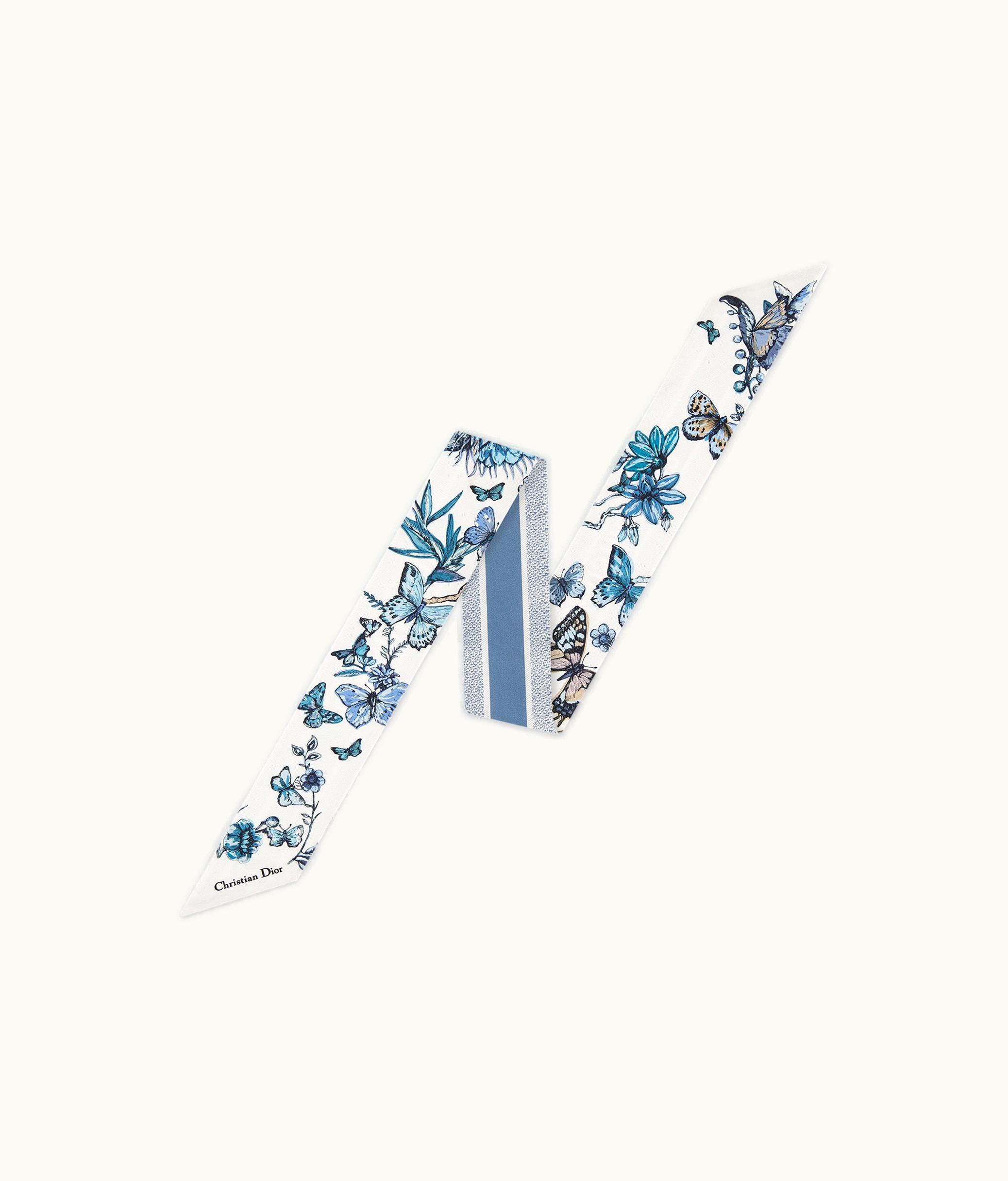 Dior Dior Toile De Jouy Mexico Mitzah Scarf - White And Pastel Midnight Blue Silk Twill