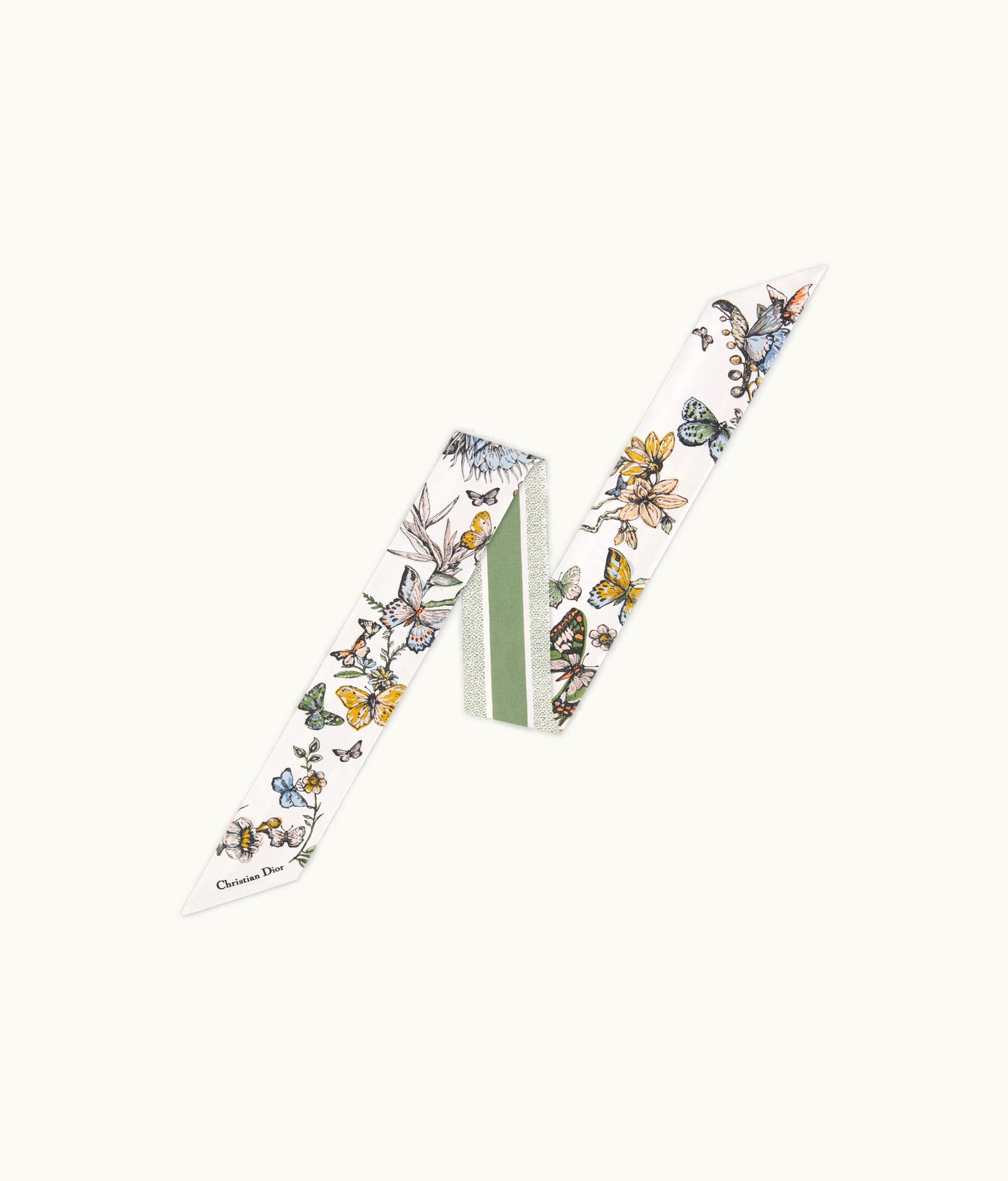 Dior Dior Toile De Jouy Mexico Mitzah Scarf - White And Pastel Peyote Green Silk Twill