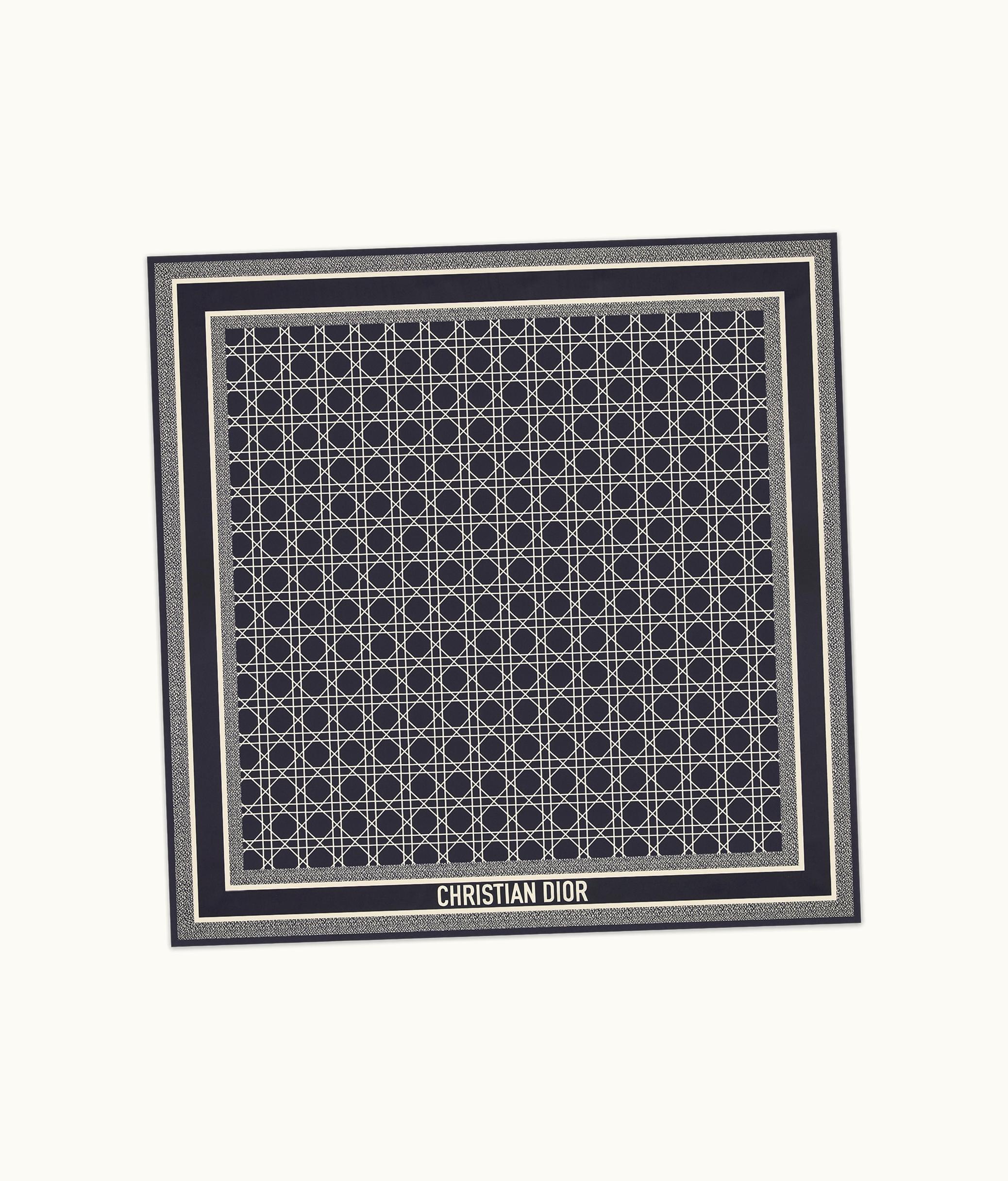Dior Dior Cannage 90 Square Scarf - Ivory And Navy Blue Silk Twill
