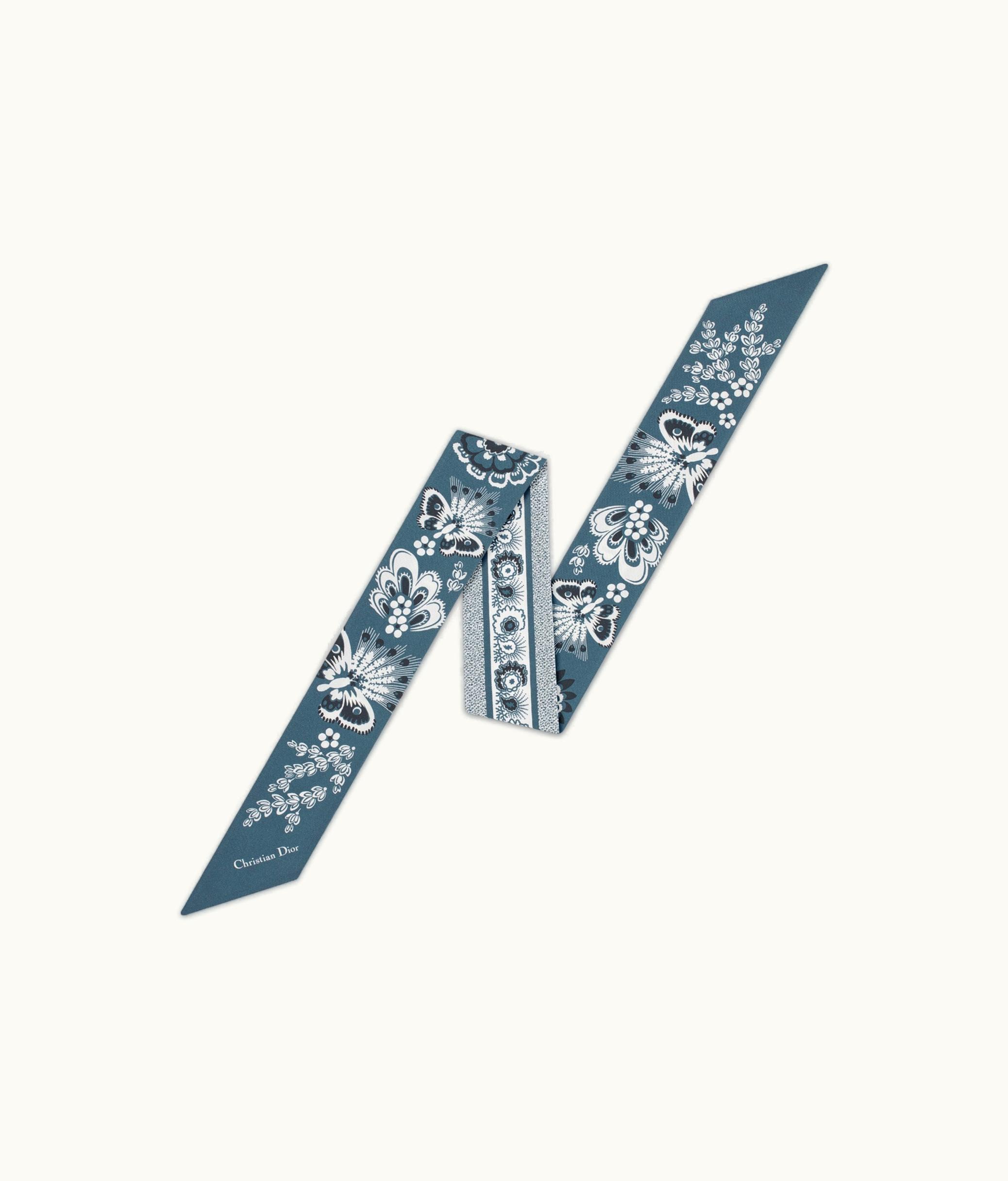 Dior Dior Butterfly Bandana Mitzah Scarf - Denim Blue Multicolor Silk Twill