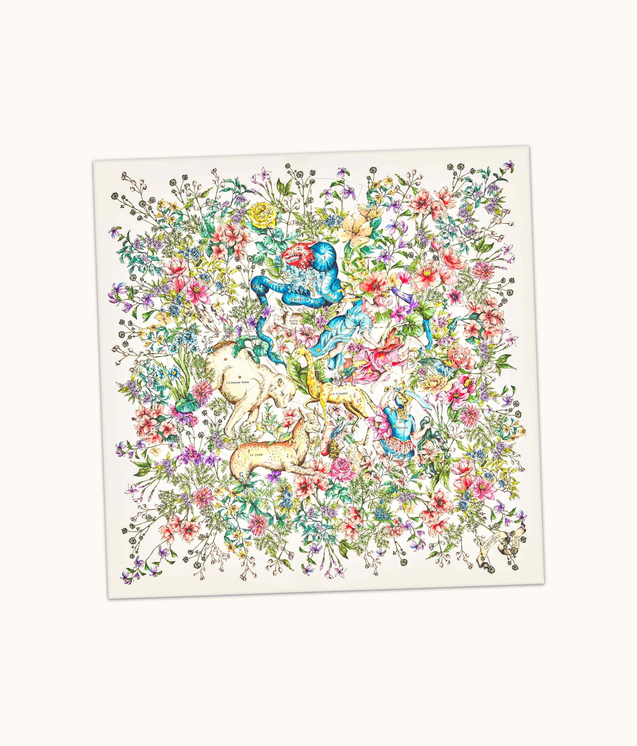 Dior Dior D-Constellation 90 Square Scarf - Latte Multicolor Silk Twill