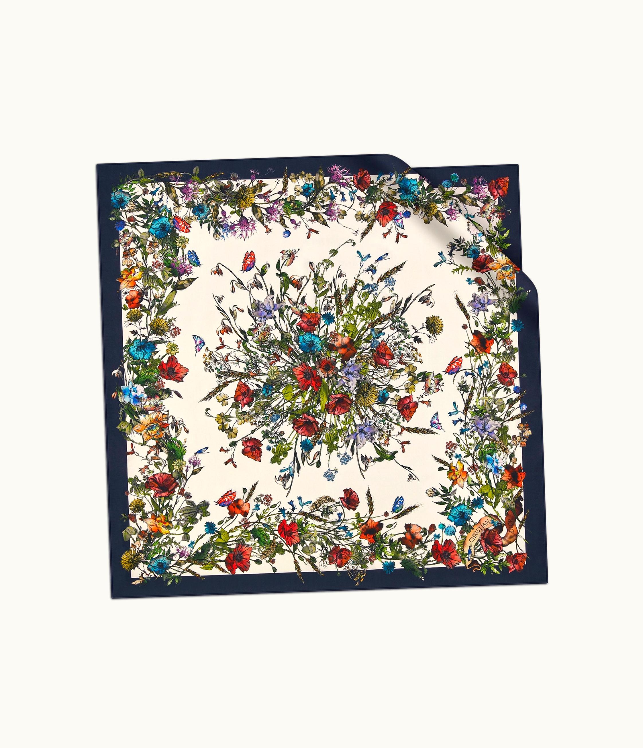Dior Dior D-Millefiori 90 Square Scarf - Navy Blue Silk Twill