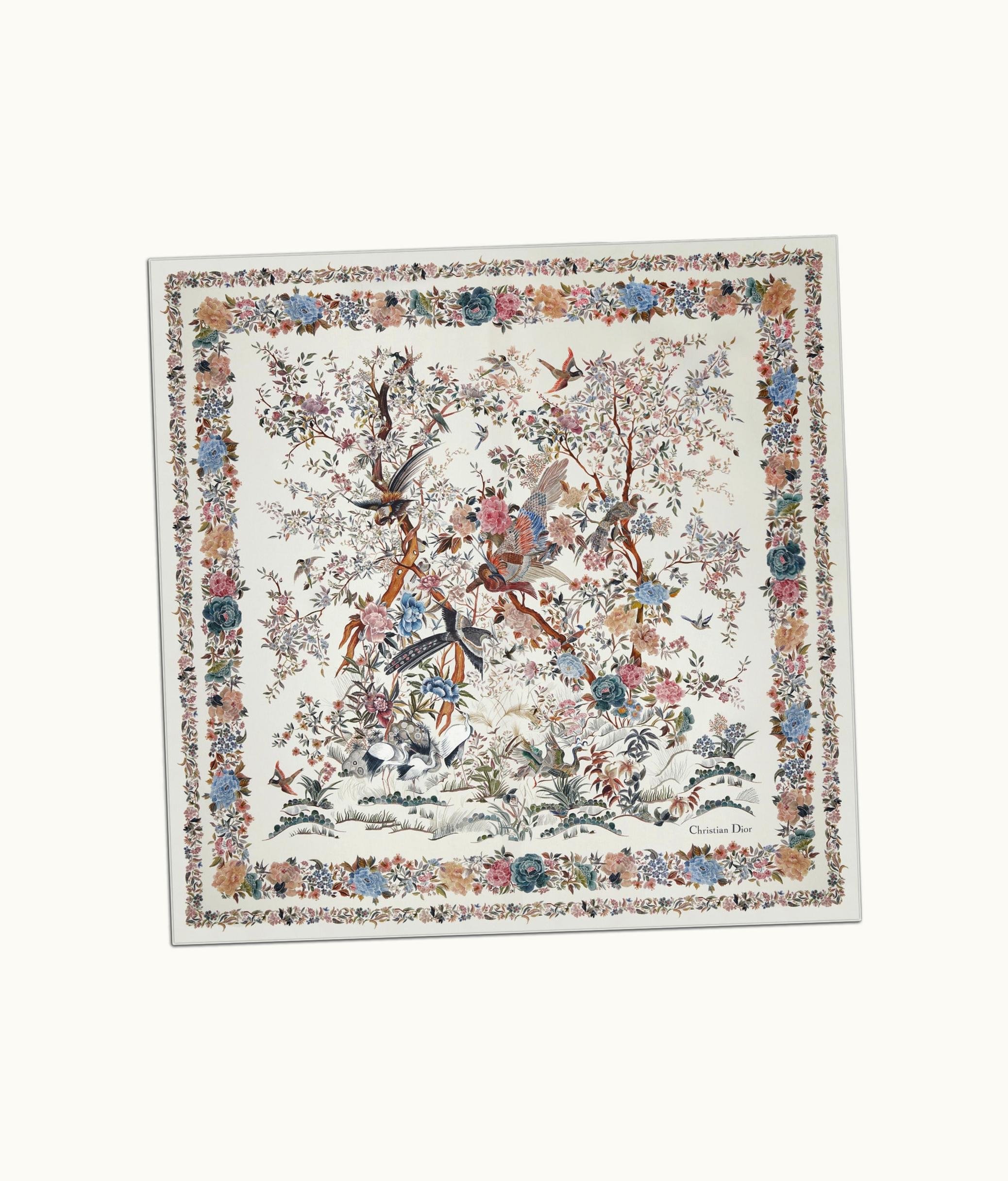 Dior Dior Jardin d'Hiver 90 Square Scarf - White Multicolor Silk Twill