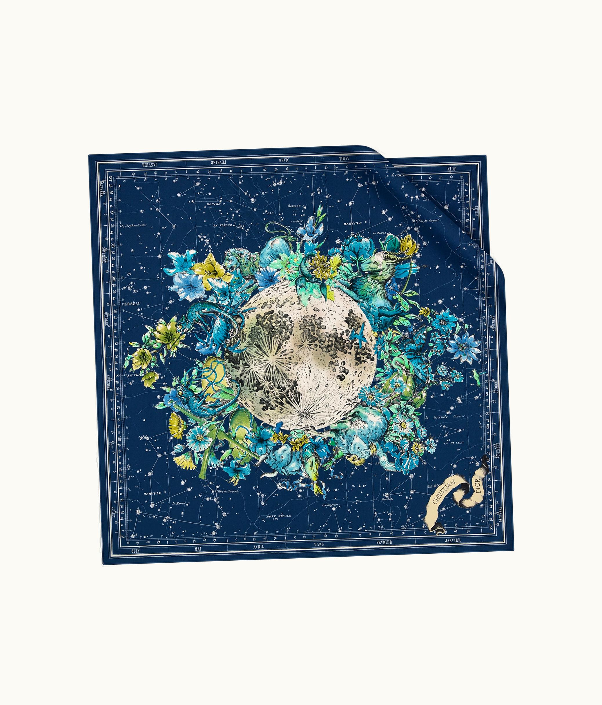 Dior Dior Zodiac 90 Square Scarf - Navy Blue Silk Twill
