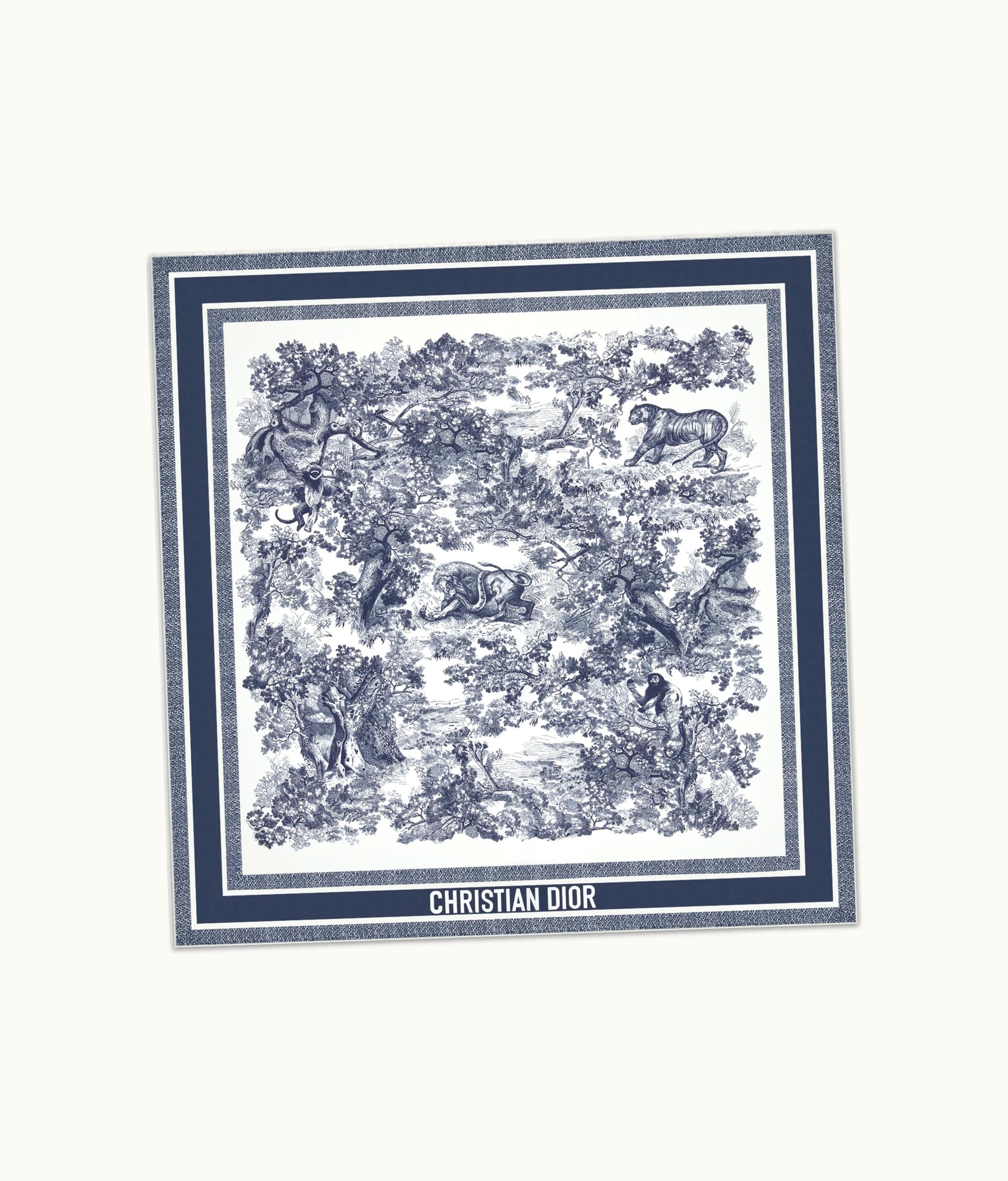 Dior Dior Toile De Jouy Sauvage 90 Square Scarf - Ivory And Navy Blue Silk Twill