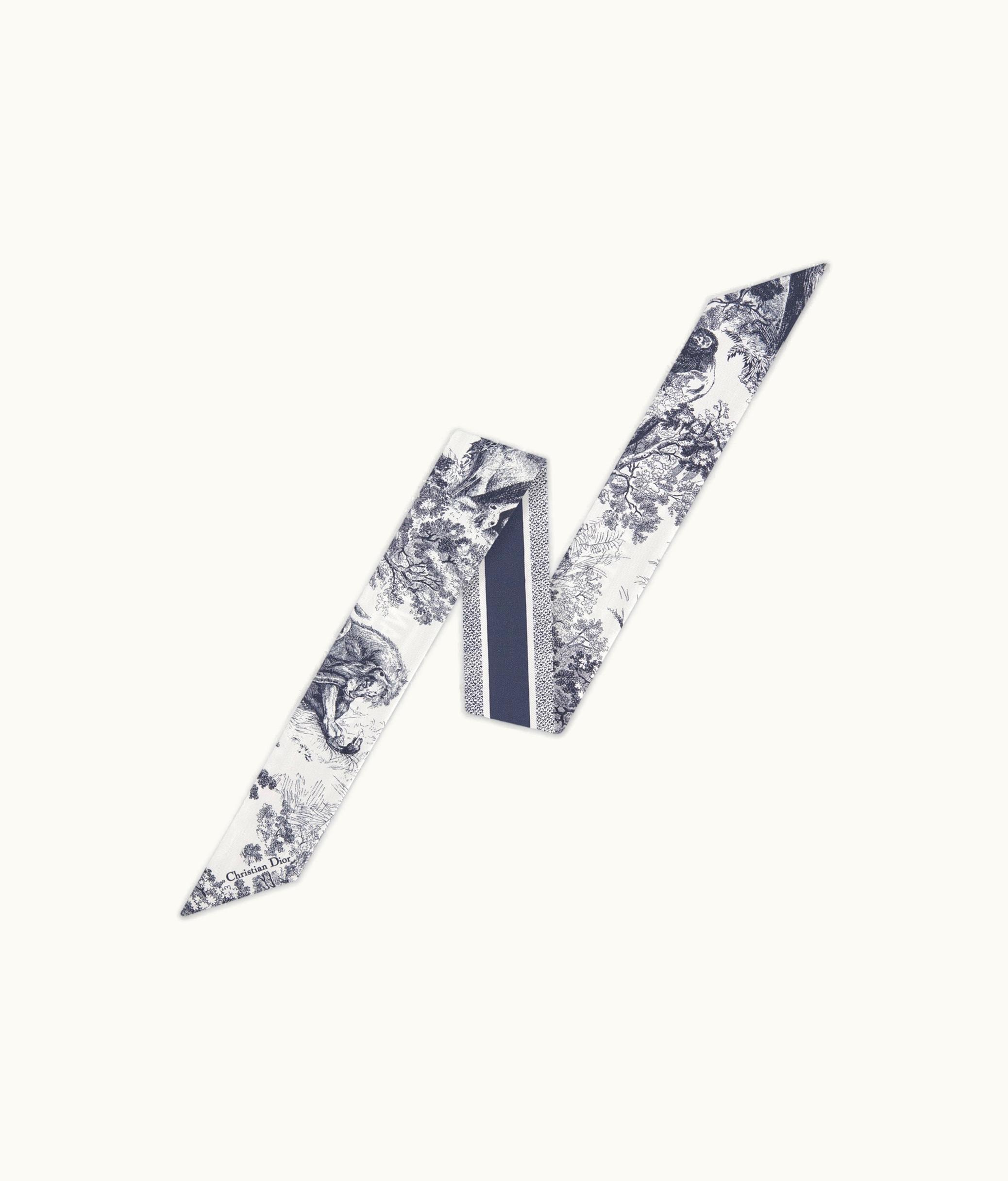 Dior Dior Toile De Jouy Sauvage Mitzah Scarf - Ivory And Navy Blue Silk Twill