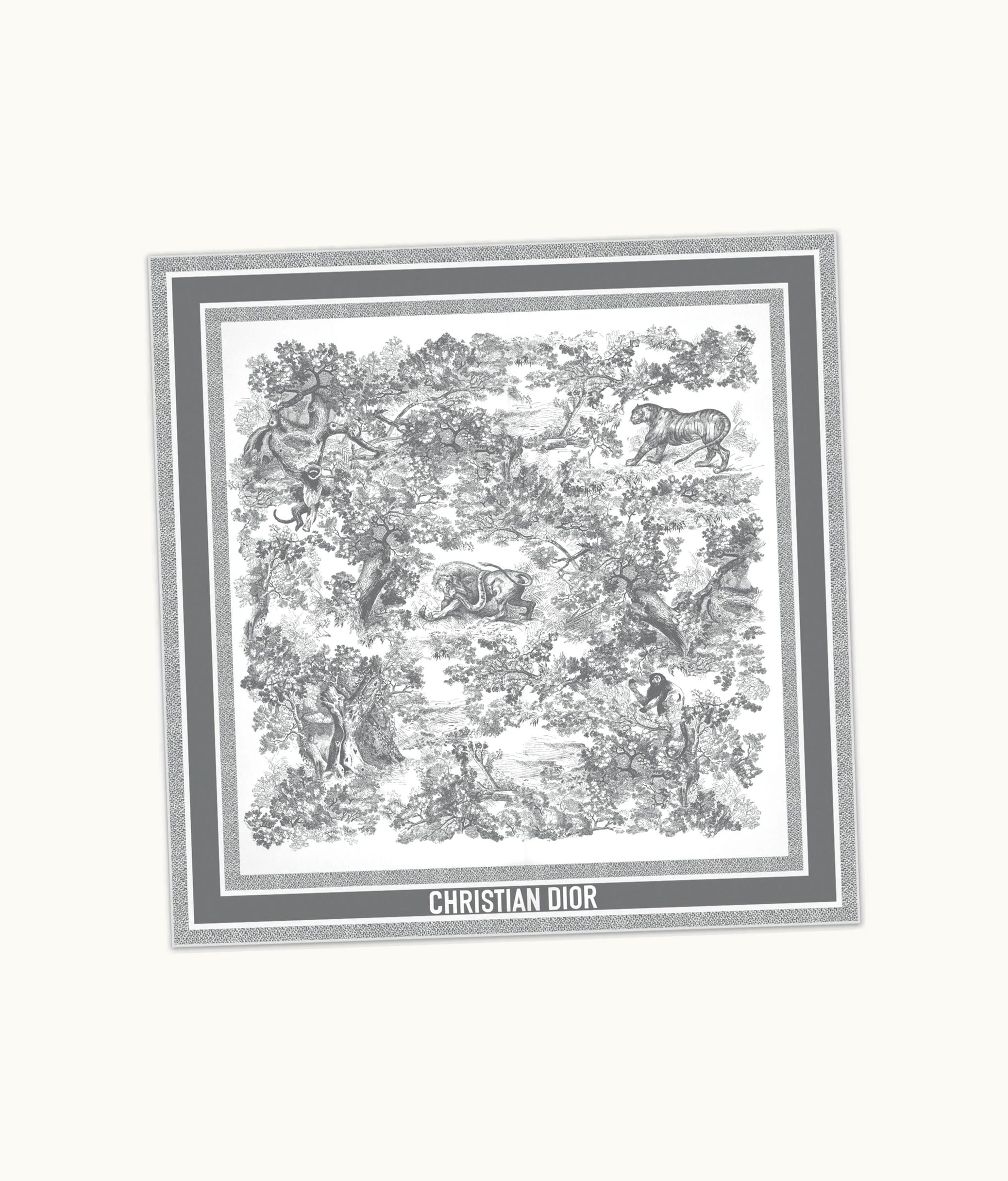 Dior Dior Toile De Jouy Sauvage 90 Square Scarf - Ivory And Gray Silk Twill
