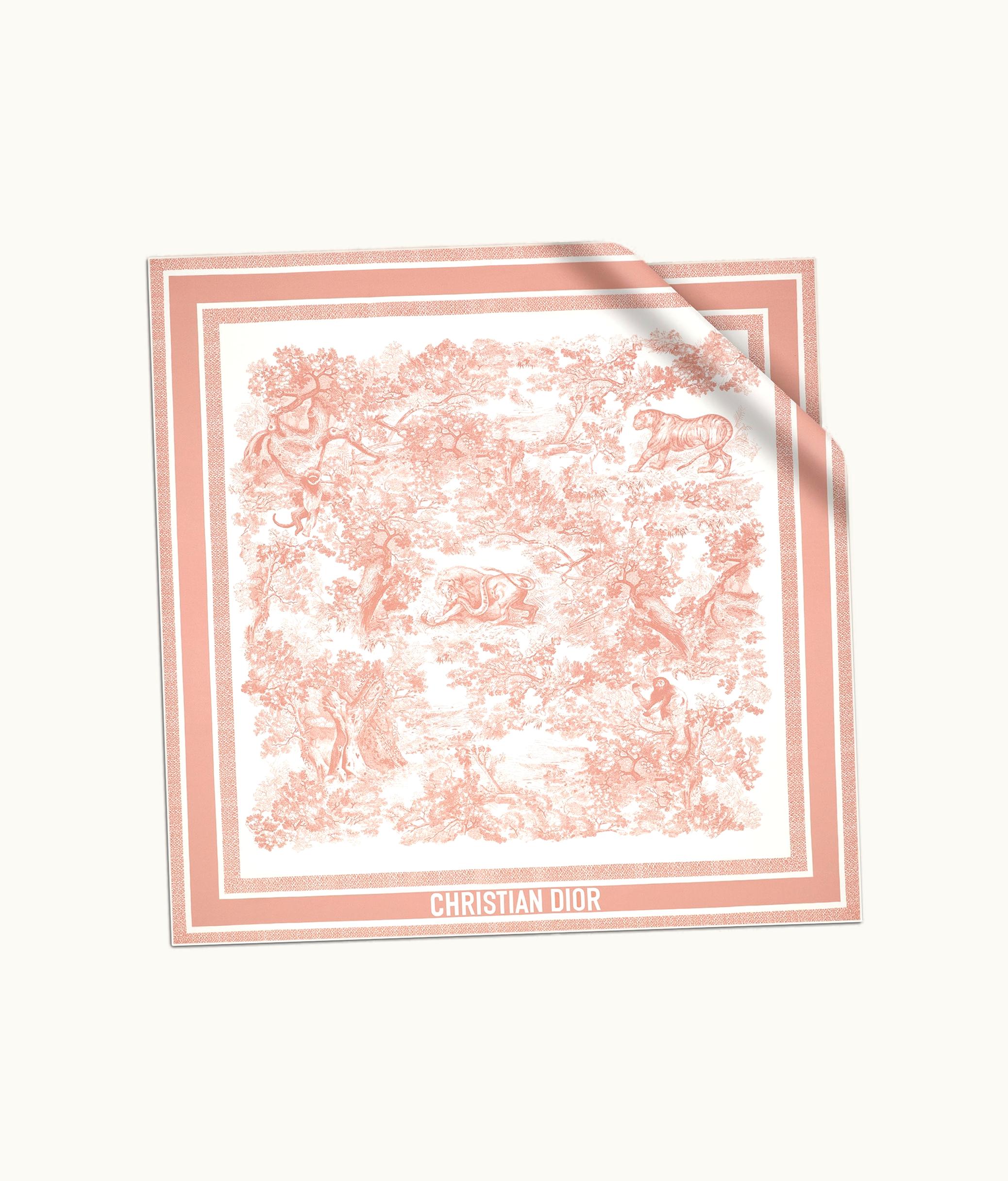 Dior Dior Toile De Jouy Sauvage 90 Square Scarf - Ivory And Pink Silk Twill