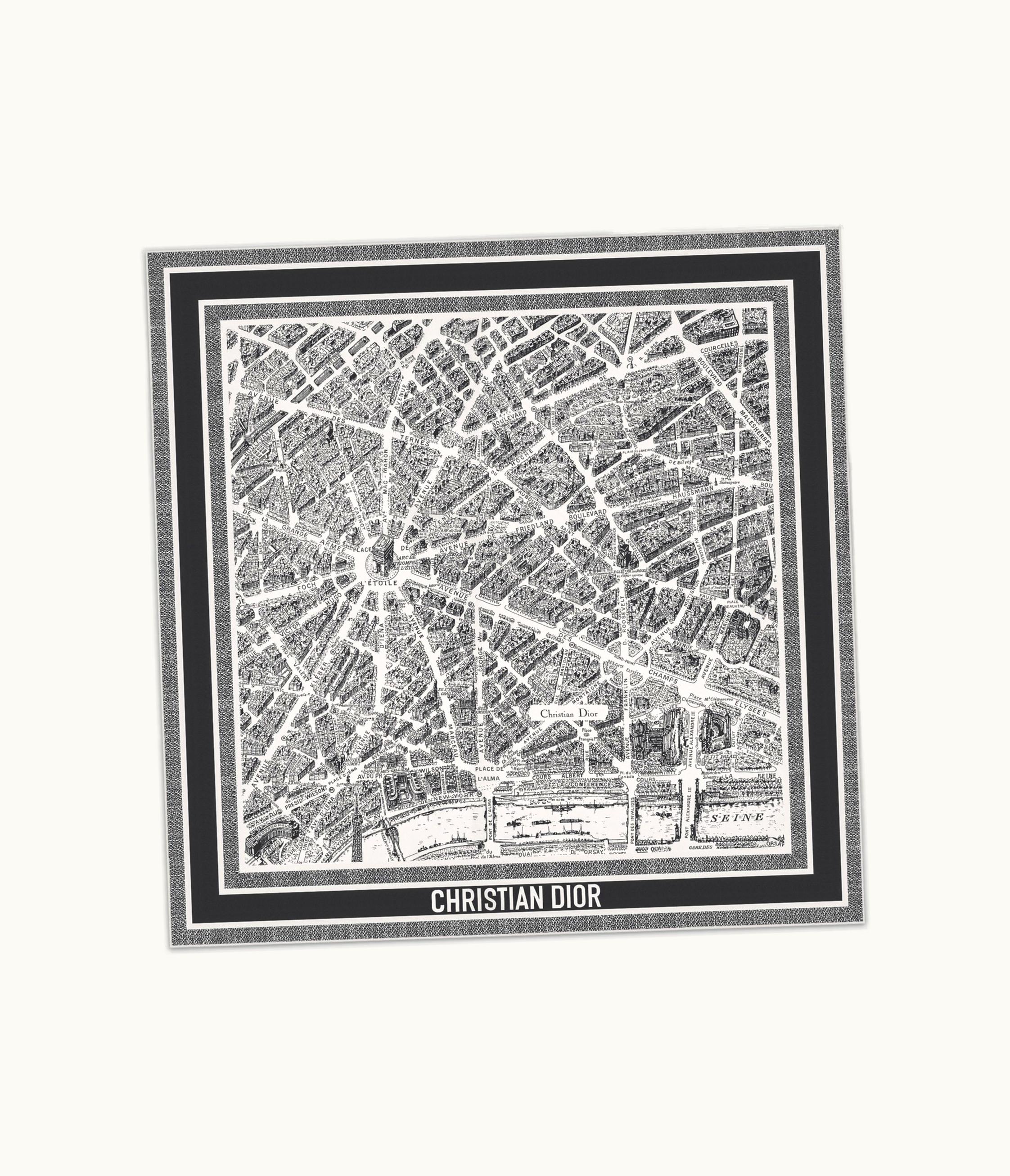 Dior Dior Plan De Paris 90 Square Scarf - White And Black Silk Twill