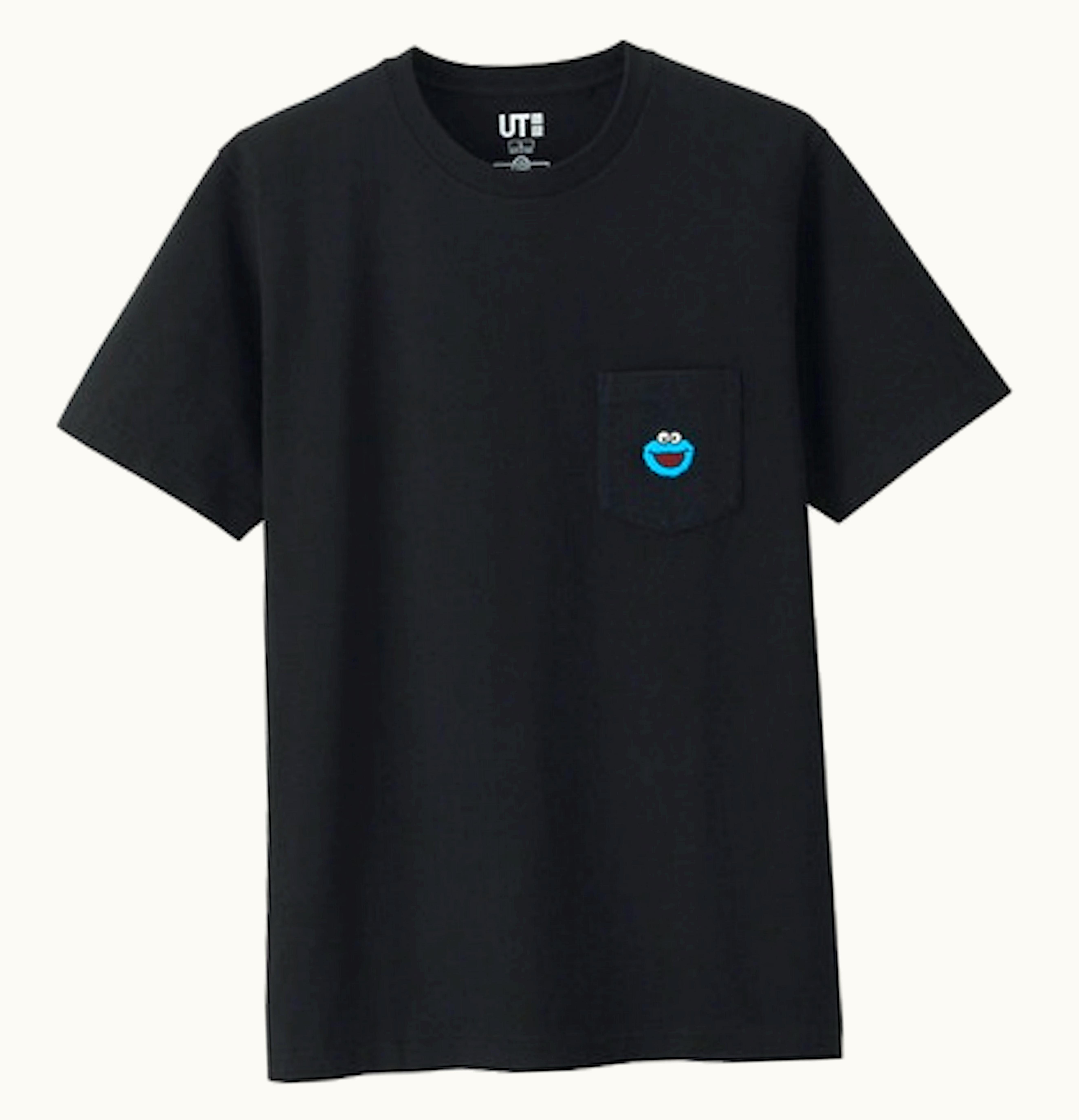 KAWS KAWS x Uniqlo x Sesame Street Cookie Monster Pocket Tee Japanese Sizing Black