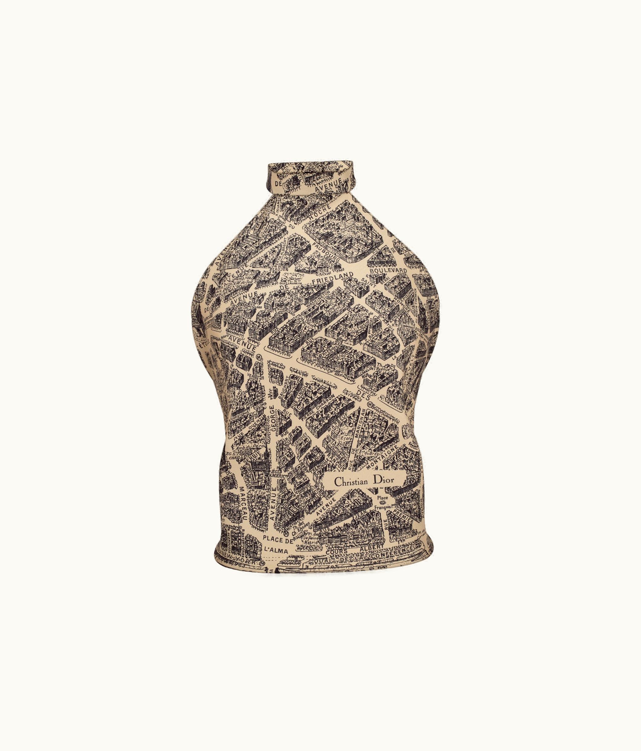 Dior Plan De Paris Dior Silk Top - Beige And Black Silk Twill