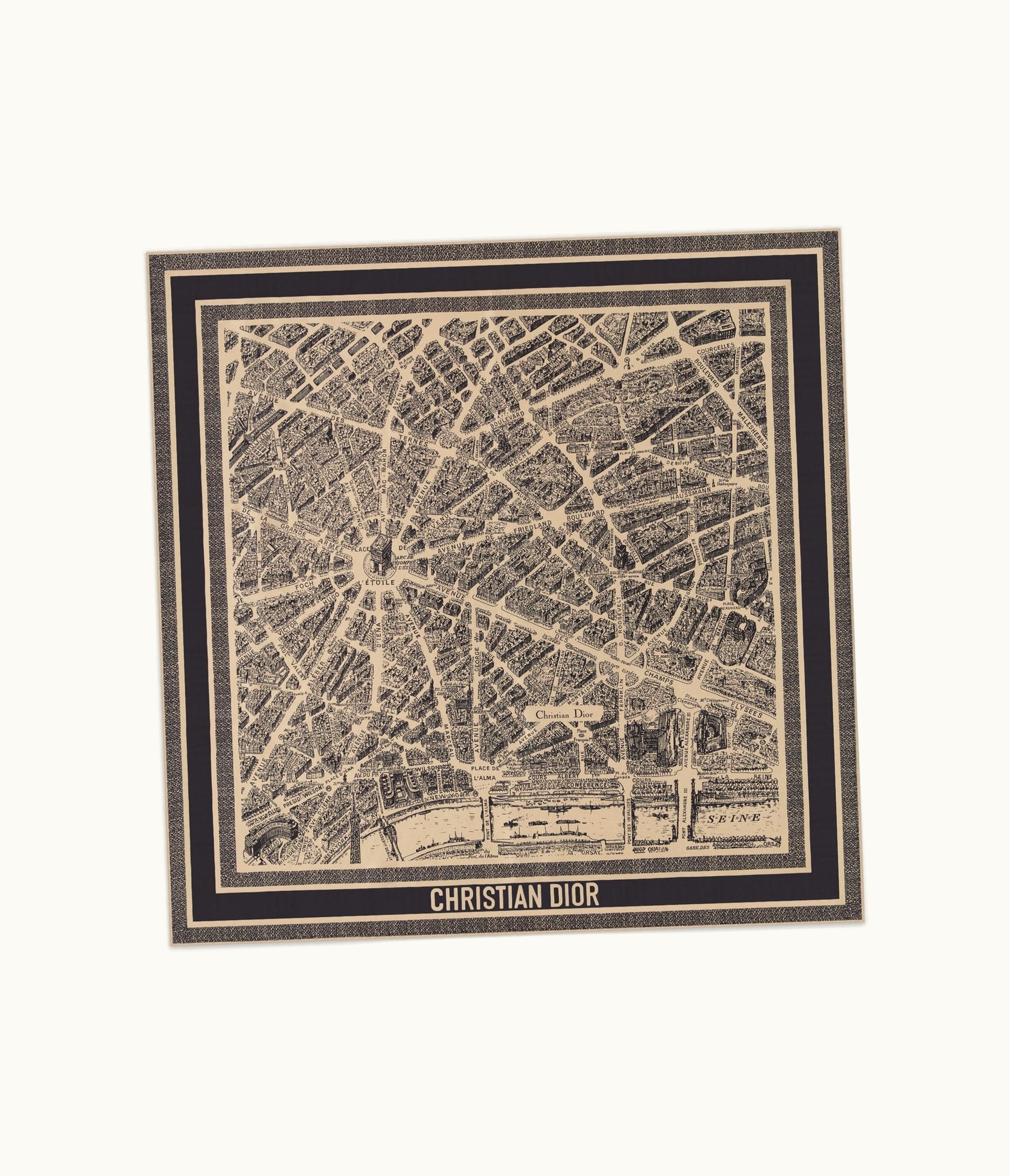 Dior Dior Plan De Paris 90 Square Scarf - Beige And Black Silk Twill