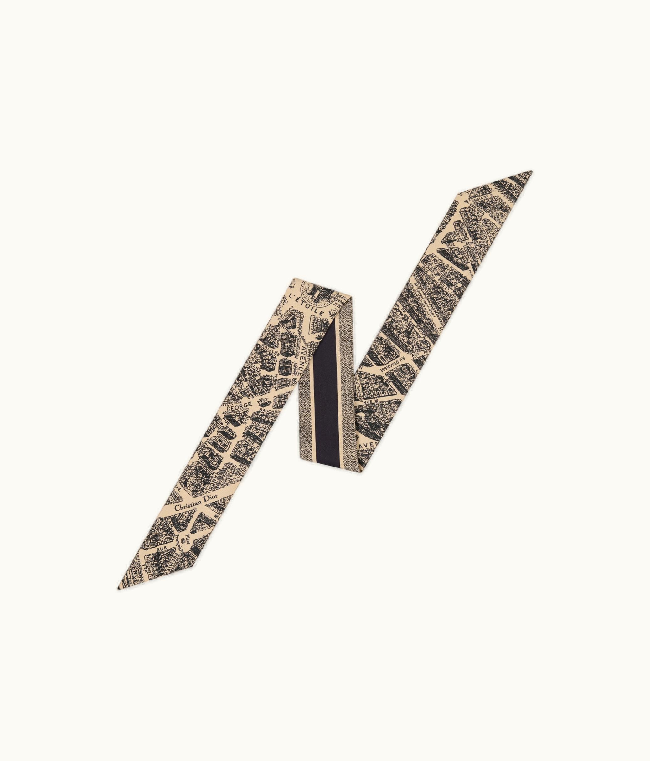 Dior Dior Plan De Paris Mitzah Scarf - Beige And Black Silk Twill