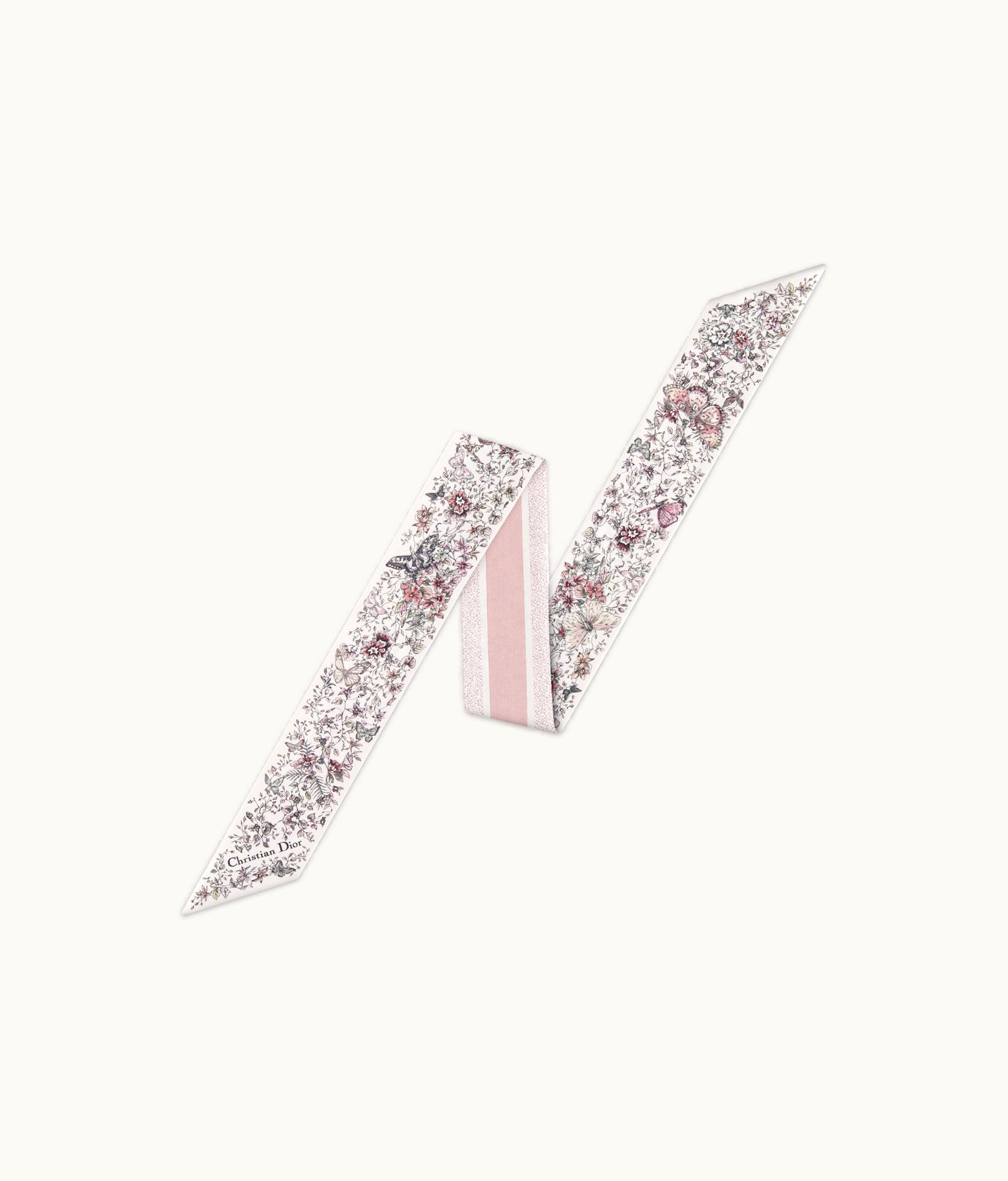 Dior Dior Butterfly Around The World Mitzah Scarf - White And Pastel Pink Silk Twill