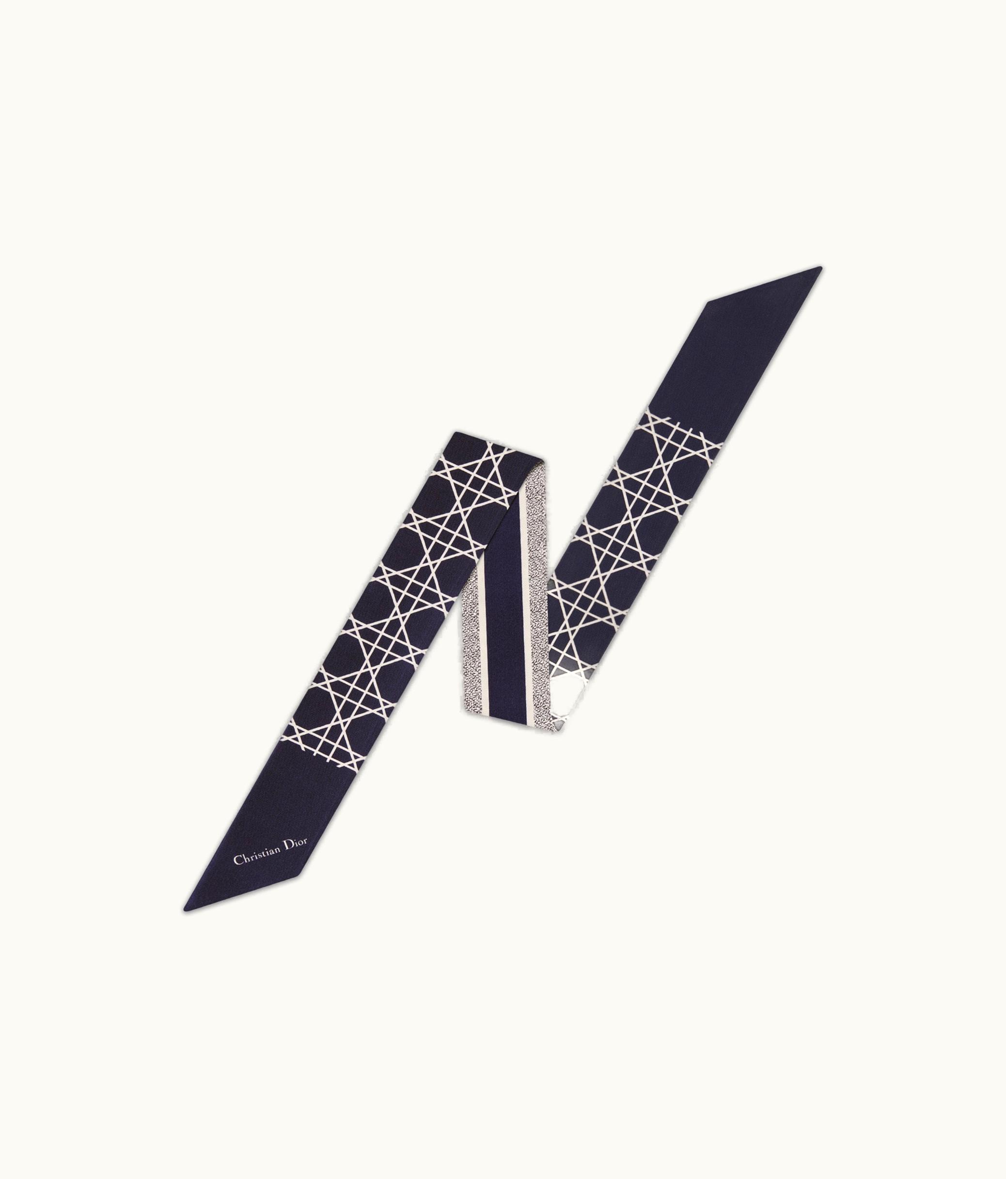 Dior Dior Cannage Mitzah Scarf - Ivory And Navy Blue Silk Twill