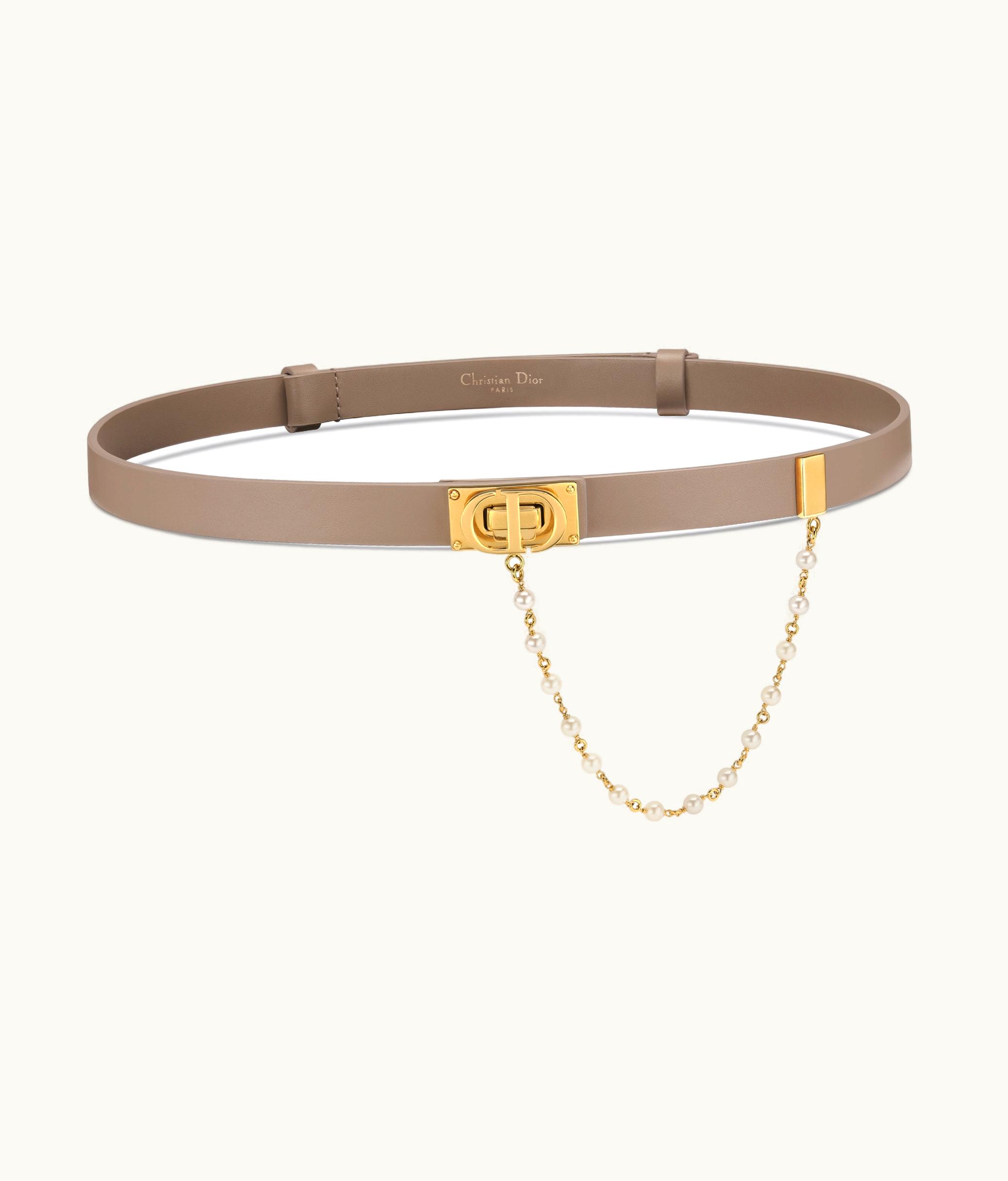 Dior Dior Caro Belt - Warm Taupe Smooth Calfskin And White Glass Pearls, 20 MM