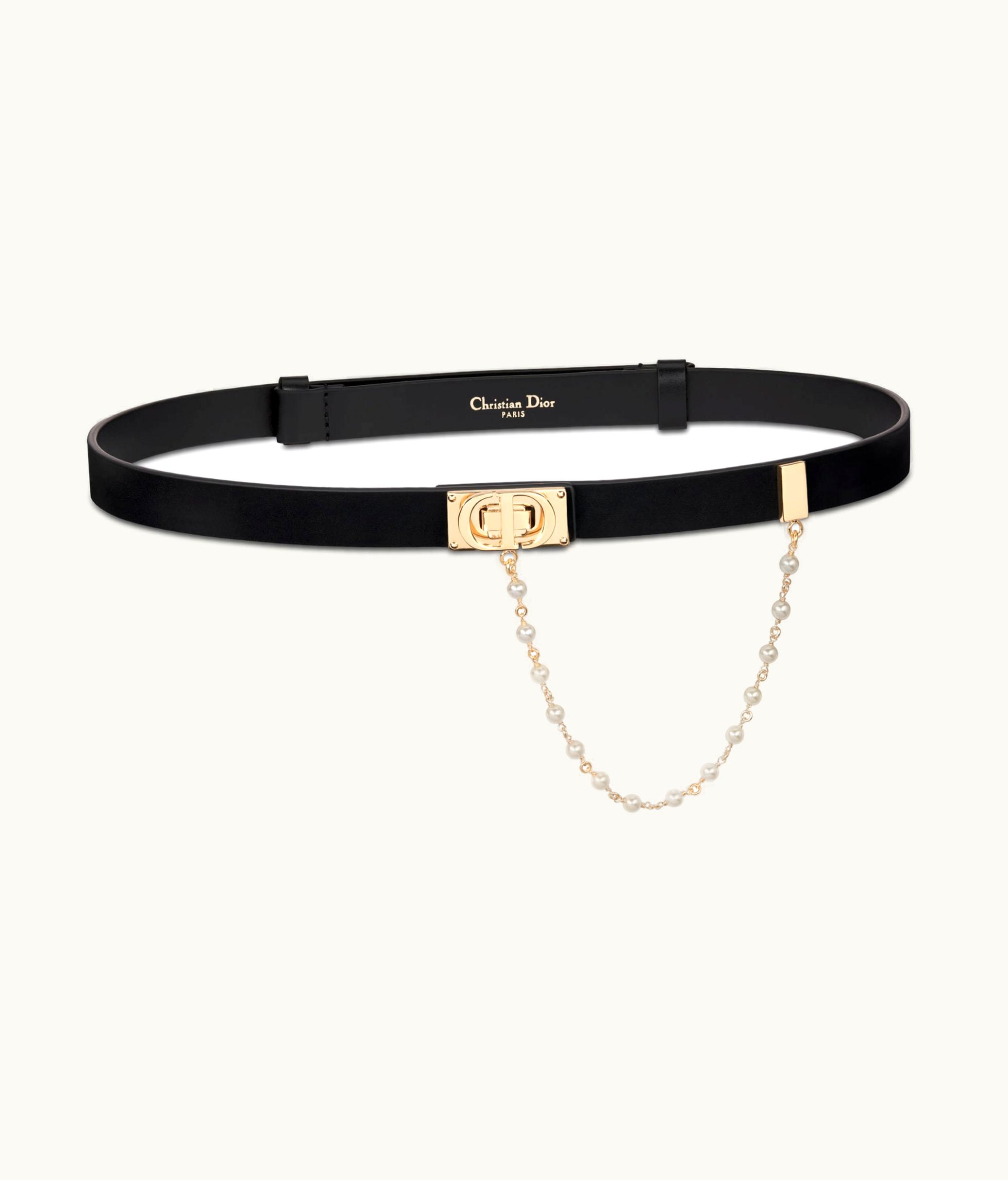 Dior Dior Caro Belt - Black Smooth Calfskin And White Glass Pearls, 20 MM