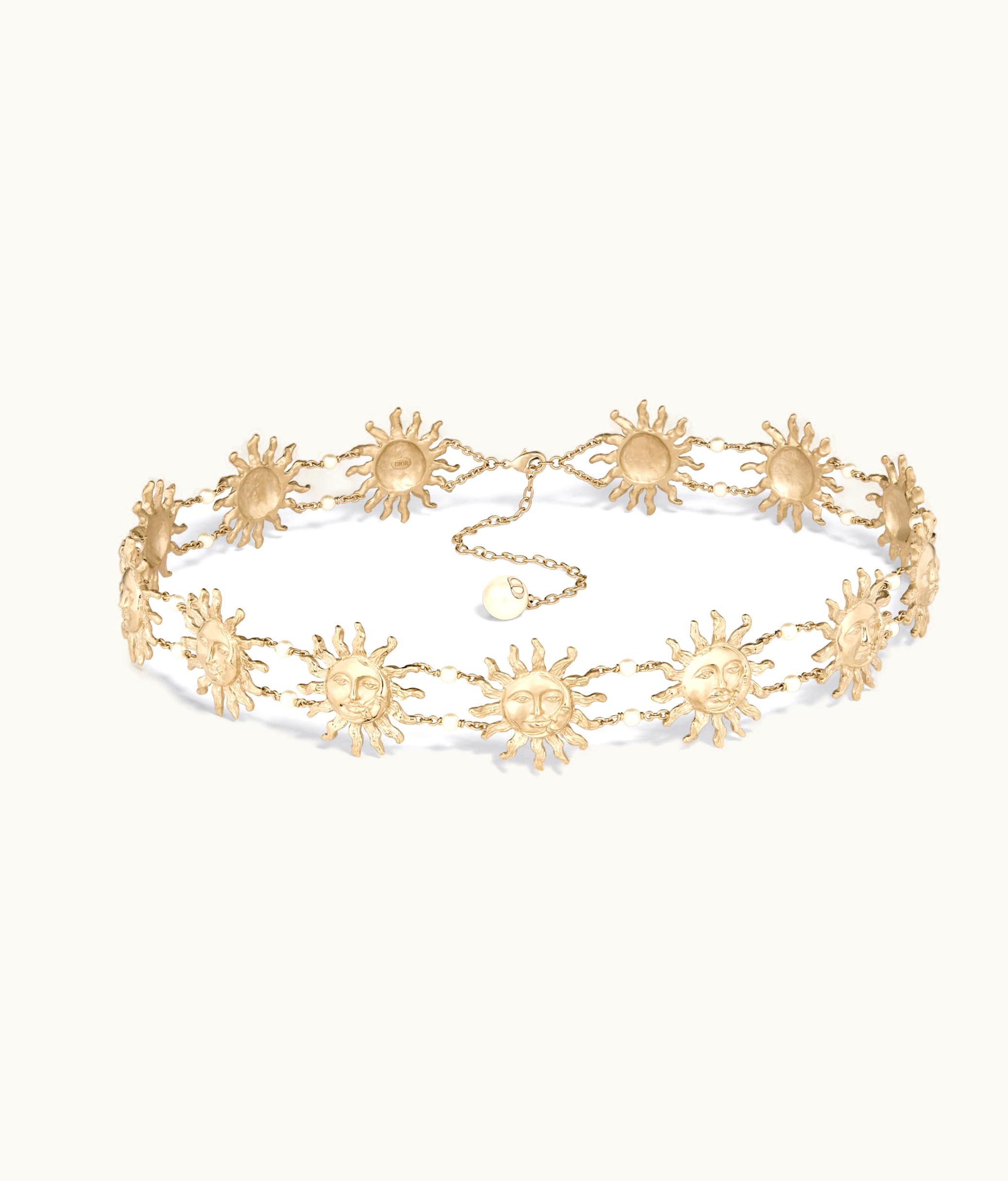 Dior Dior Toile De Jouy Soleil Chain Belt - Shiny Gold-Finish Metal And White Resin Pearls, 40 MM